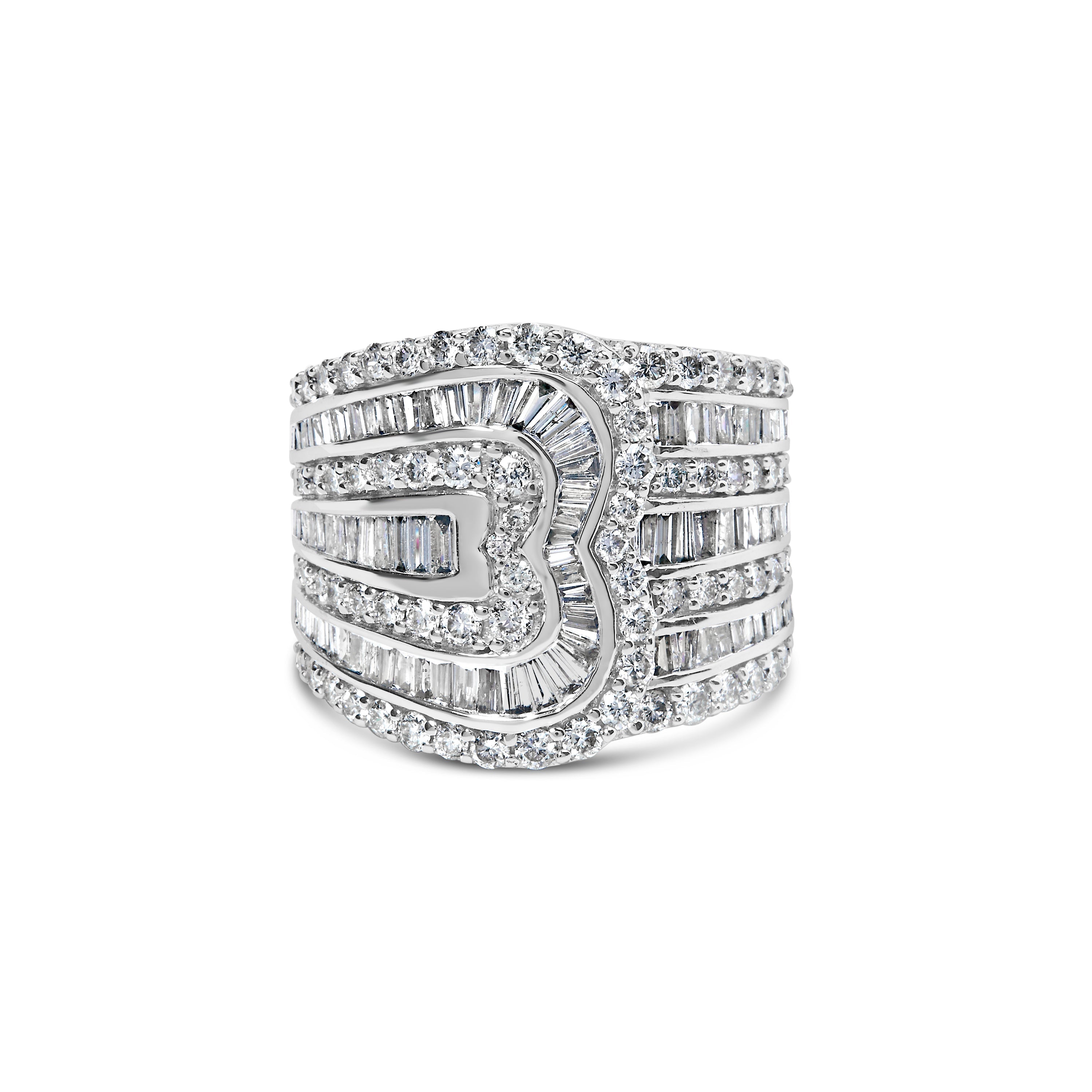 10K White Gold 2 1/2 Cttw Round and Baguette-Cut Diamond Multi-Row Bypass Ring J-K Color, I2-I3 Clarity - Ring Size 7 on sale at MyriadMart