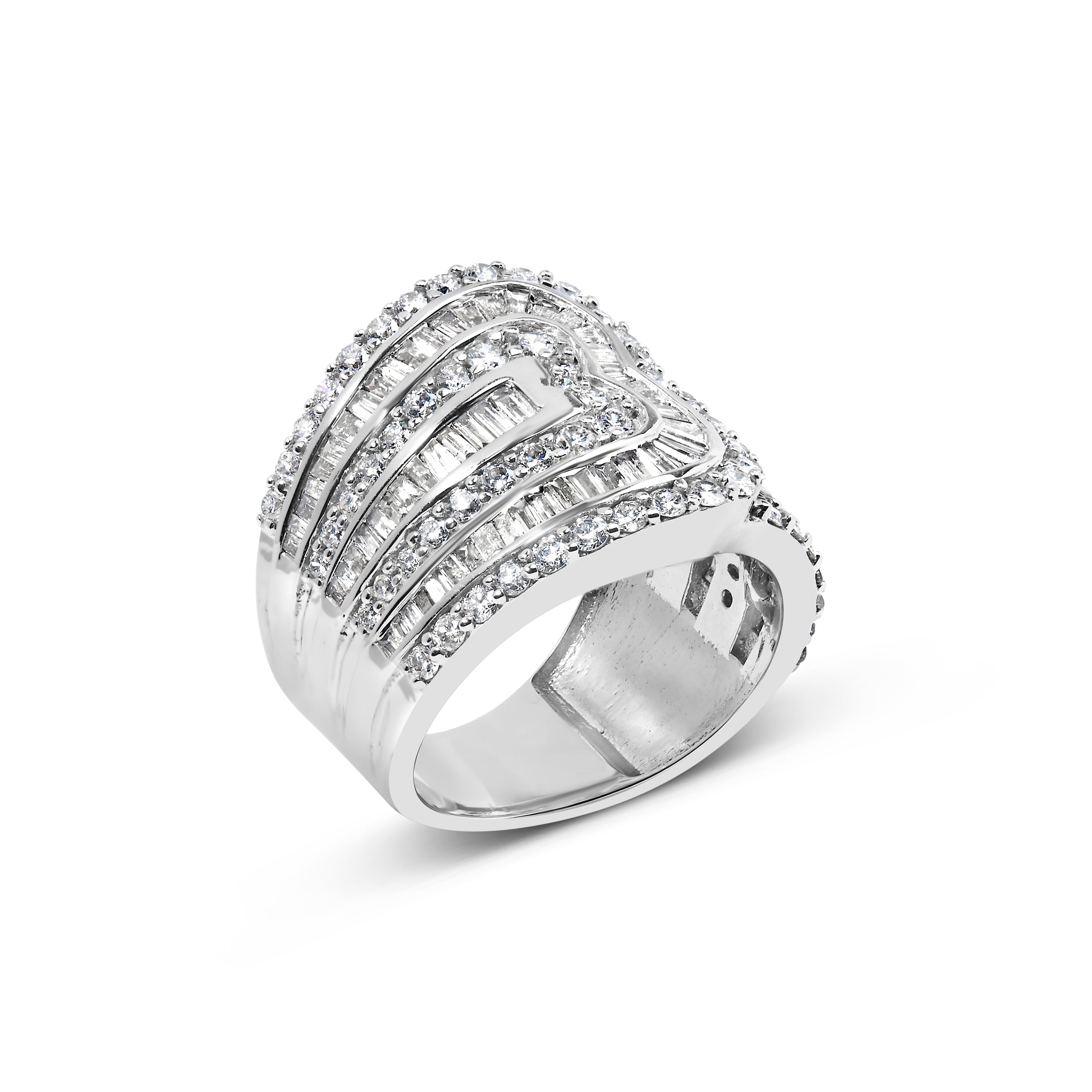 10K White Gold 2 1/2 Cttw Round and Baguette-Cut Diamond Multi-Row Bypass Ring J-K Color, I2-I3 Clarity - Ring Size 7 on sale at MyriadMart