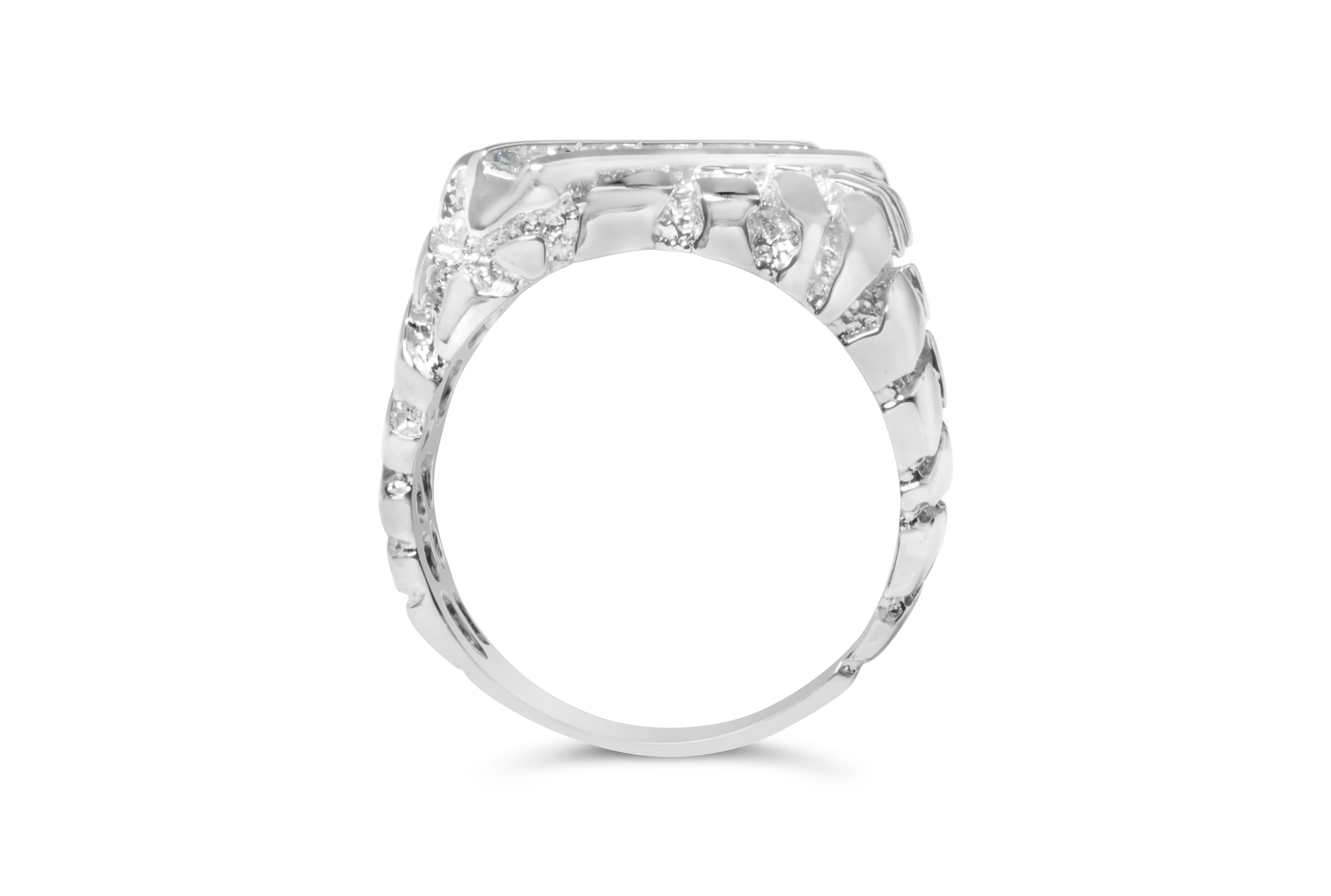 .925 Sterling Silver 1/3 Diamond 6 Stone Rectangle Nugget Gents Ring - Size 10 on sale at MyriadMart