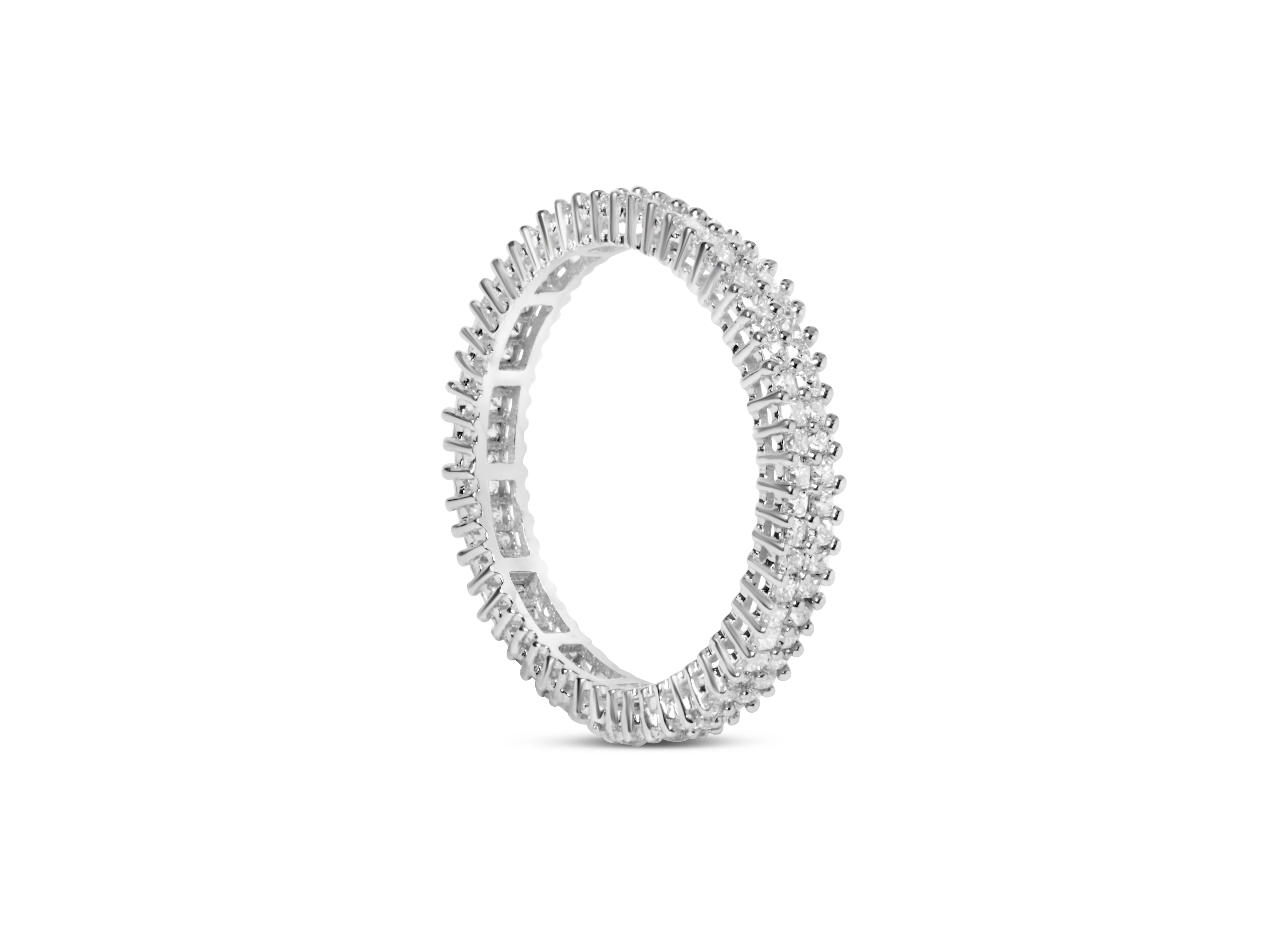 10K White Gold 1.0 Cttw Princess Cut Diamond Double Row Eternity Band Ring I-J Color, I1-I2 Clarity - Size 7 on sale at MyriadMart