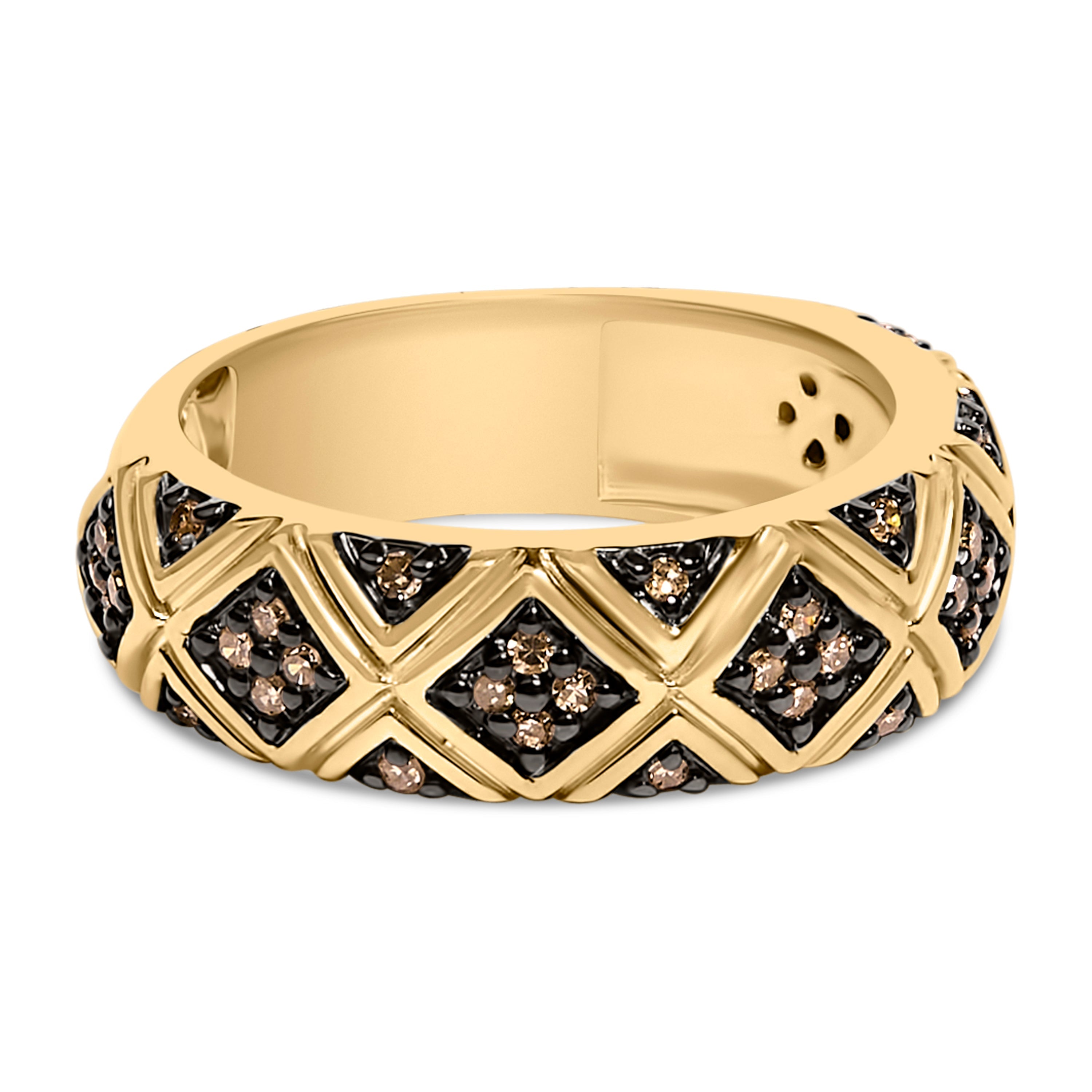 10K Yellow Gold Plated .925 Sterling Silver 3/8 Cttw Champagne Diamond Geometric Style Band Ring - Size 7 on sale at MyriadMart