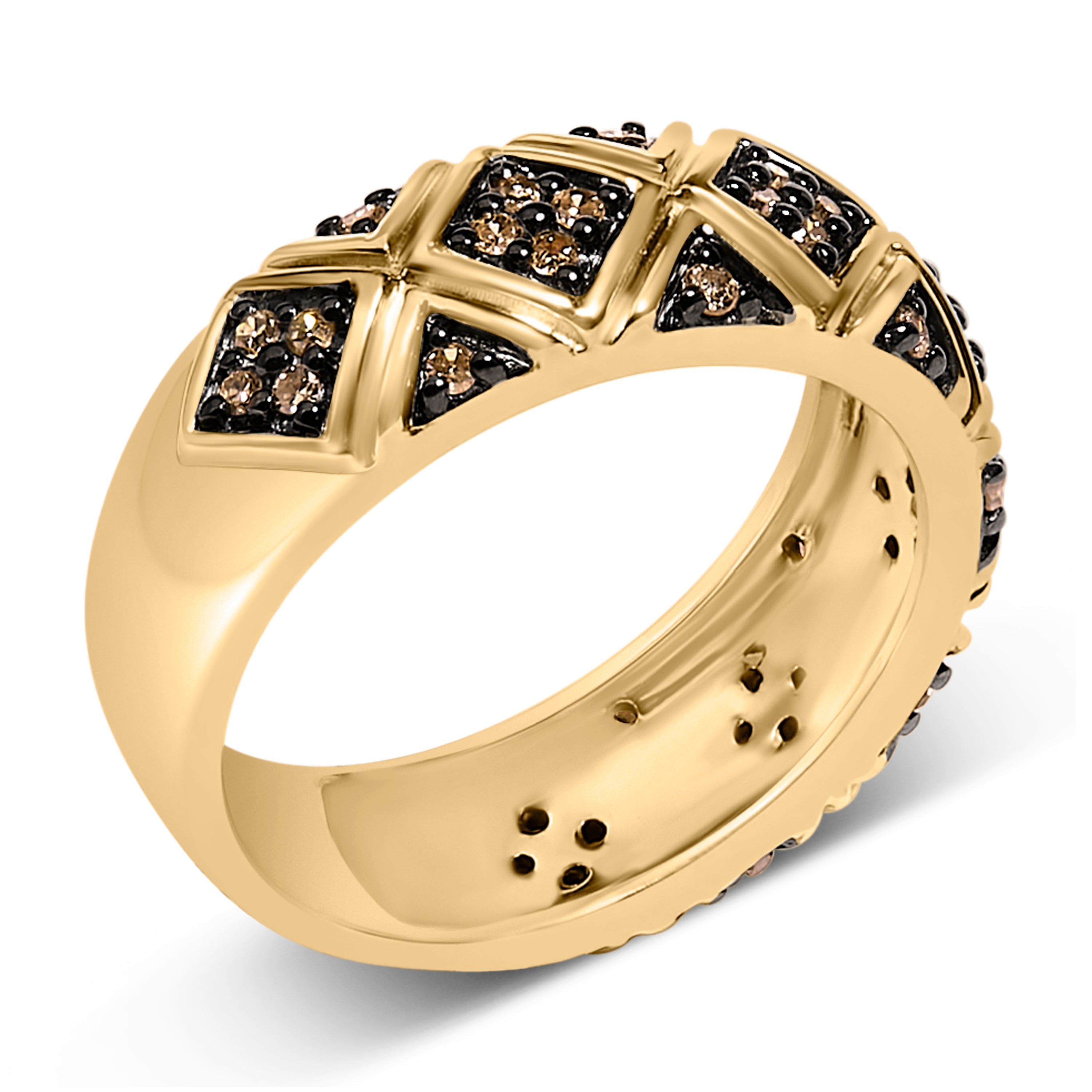 10K Yellow Gold Plated .925 Sterling Silver 3/8 Cttw Champagne Diamond Geometric Style Band Ring - Size 7 on sale at MyriadMart