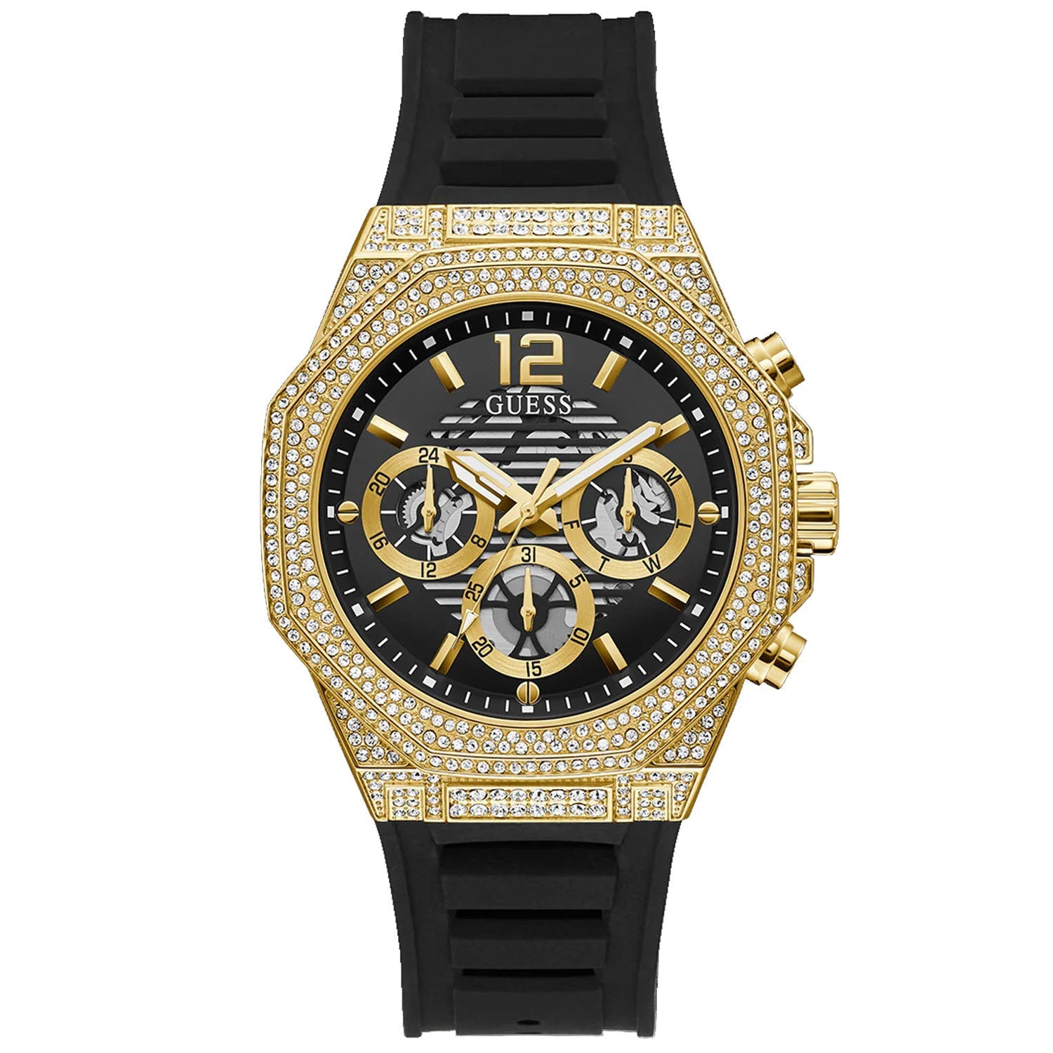 Guess Men's Momentum Black Gold Tone Multi-function on sale at MyriadMart