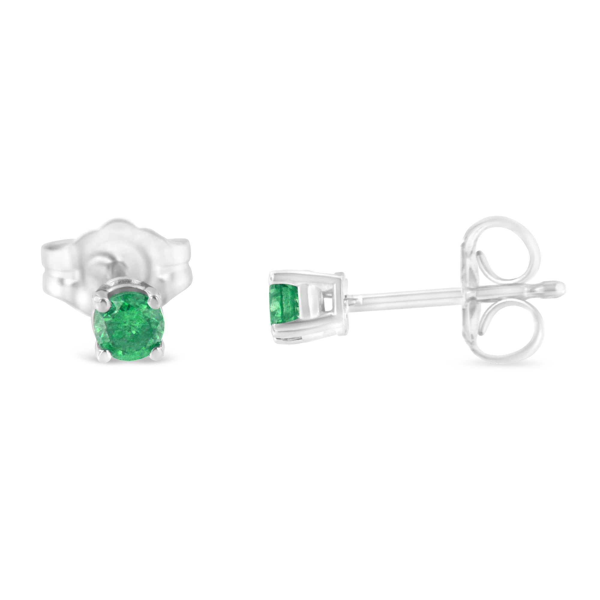 .925 Sterling Silver 1/4 Cttw Round Brilliant-Cut Green Diamond Classic 4-Prong Stud Earrings Fancy Color-Enhanced, I2-I3 Clarity on sale at MyriadMart