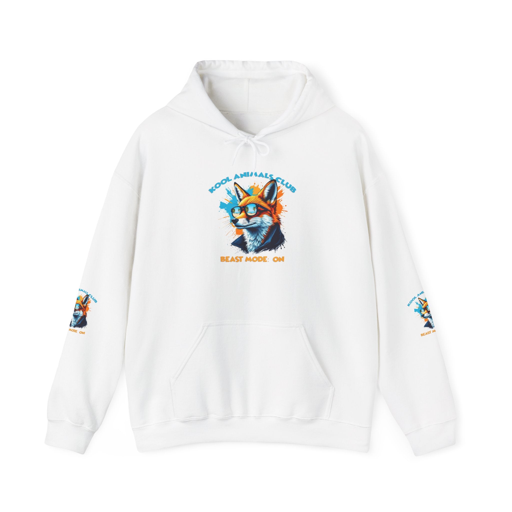 Kool Animals Club Hoodie with Cool Fox in Sunglasses and ‘Beast Mode On’ Design, Unisex Sweatshirt for Animal Lovers, Casual Streetwear, Perfect Gift for Holidays - MyriadMart
