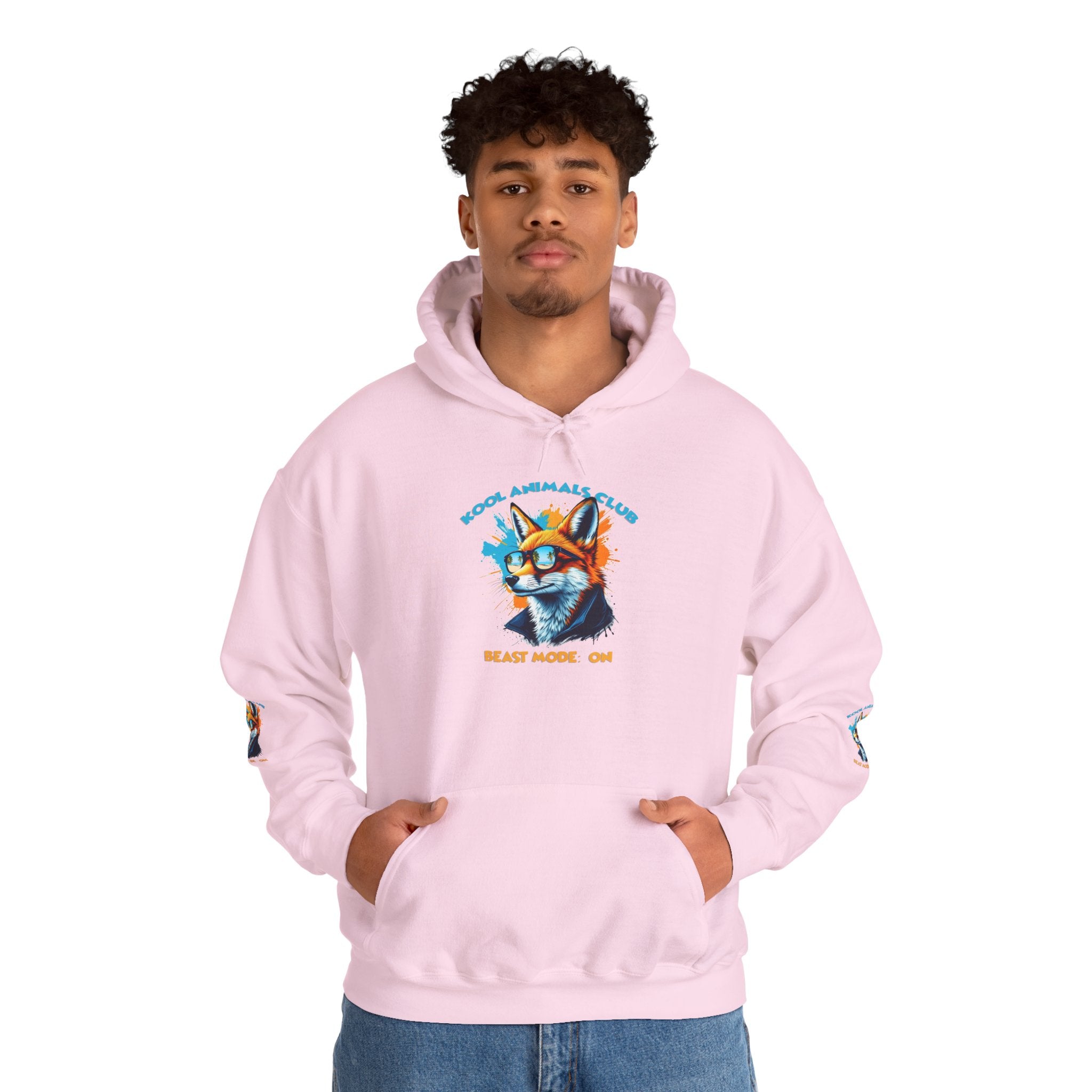 Kool Animals Club Hoodie with Cool Fox in Sunglasses and ‘Beast Mode On’ Design, Unisex Sweatshirt for Animal Lovers, Casual Streetwear, Perfect Gift for Holidays on sale at MyriadMart