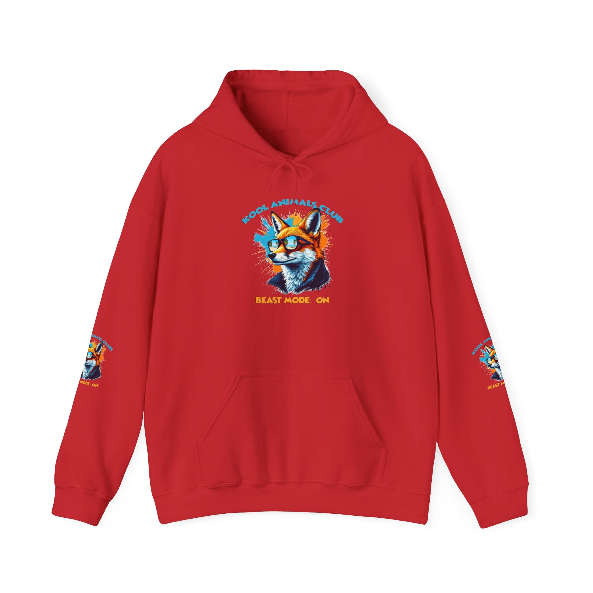 Kool Animals Club Hoodie with Cool Fox in Sunglasses and ‘Beast Mode On’ Design, Unisex Sweatshirt for Animal Lovers, Casual Streetwear, Perfect Gift for Holidays - MyriadMart