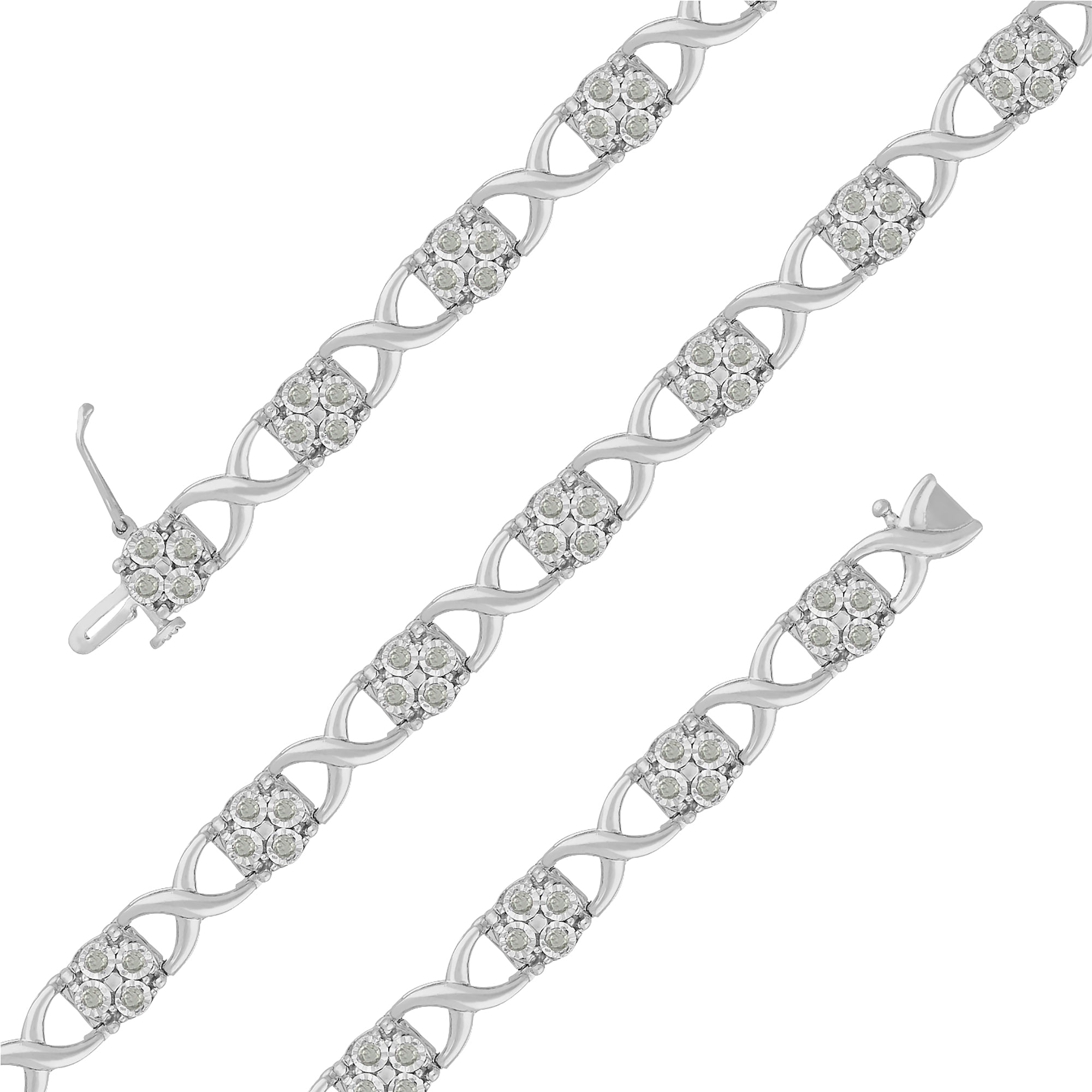 Sterling Silver Rose-Cut Diamond Love Locks Link Bracelet 1.00cttw,I-J color,I3-Promo clarity on sale at MyriadMart