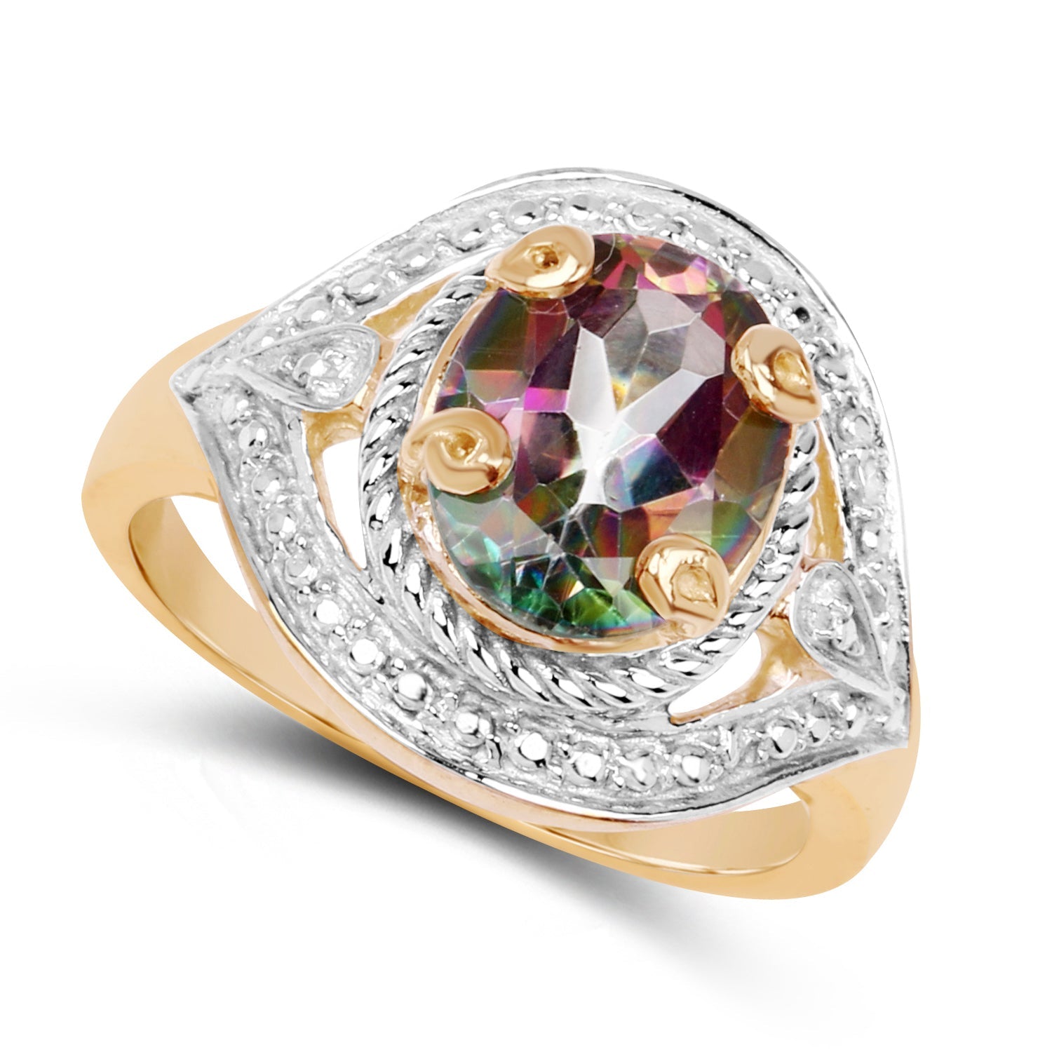14K Yellow Gold Plated 3.15 Carat Genuine Quartz Mystic .925 Sterling Silver Ring on sale at MyriadMart