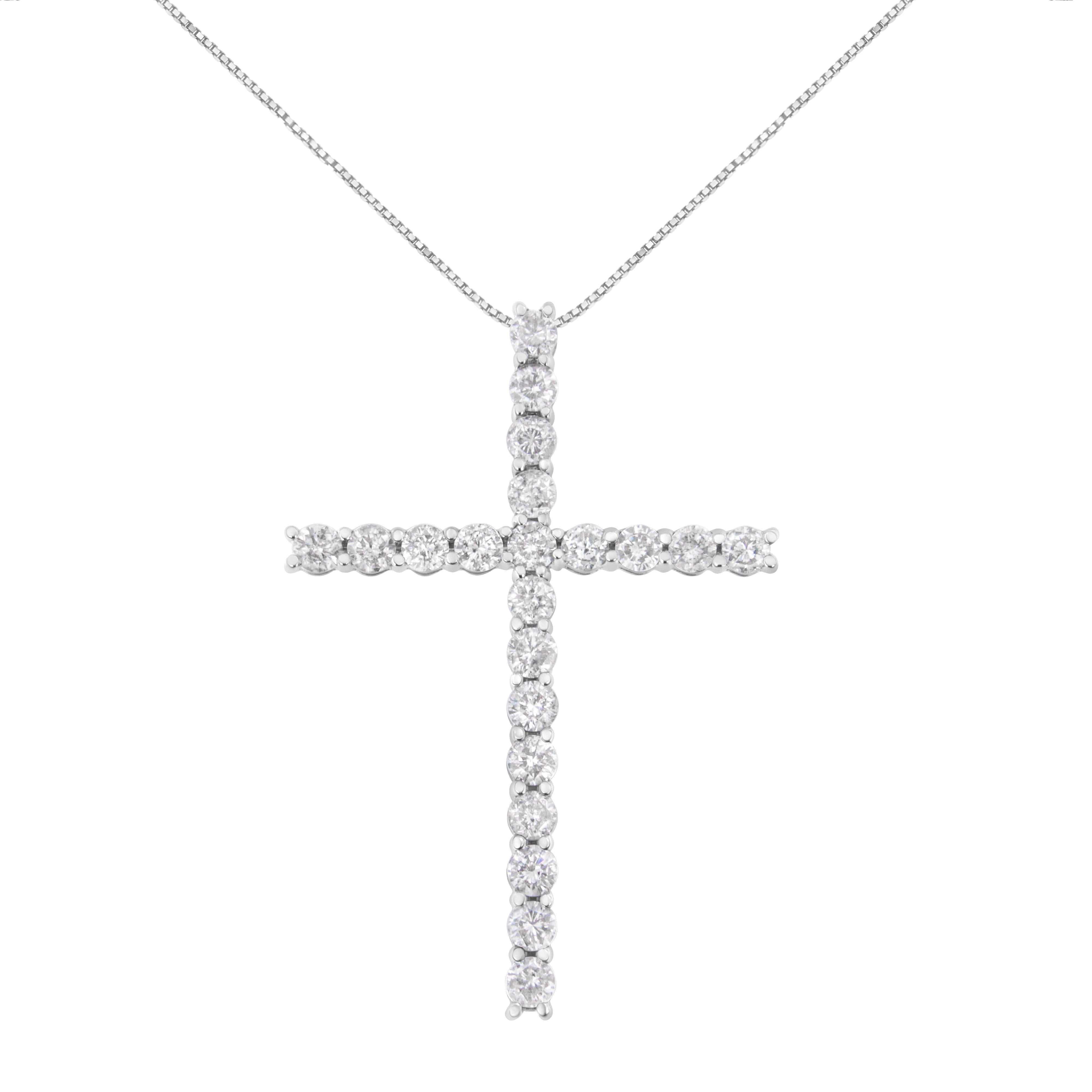 .925 Sterling Silver 4.0 Cttw Diamond 2-1/4" Cross Pendant with Box Chain Necklace I-J Color, I1-I2 Clarity - 18" on sale at MyriadMart