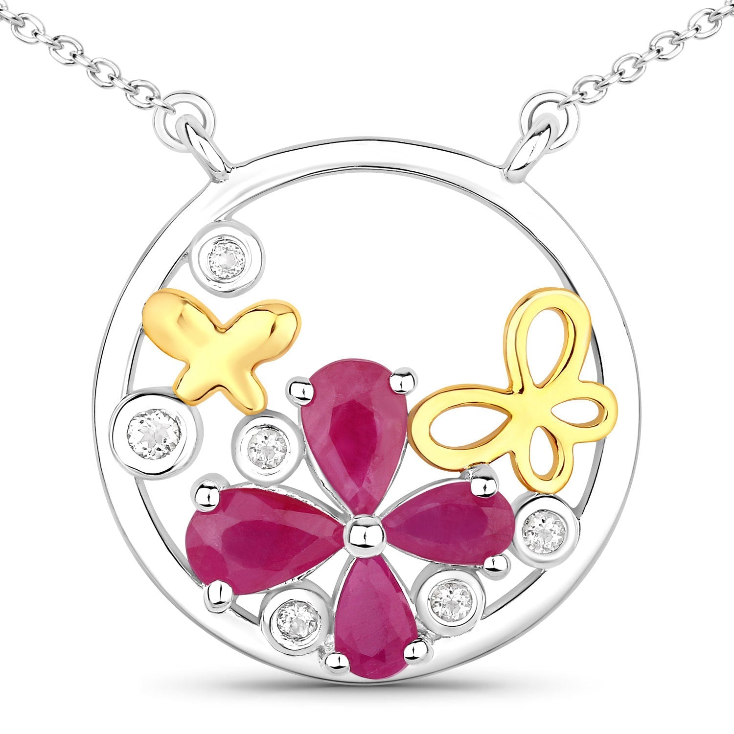 1.47 Carat Genuine Ruby and White Topaz .925 Sterling Silver Pendant on sale at MyriadMart