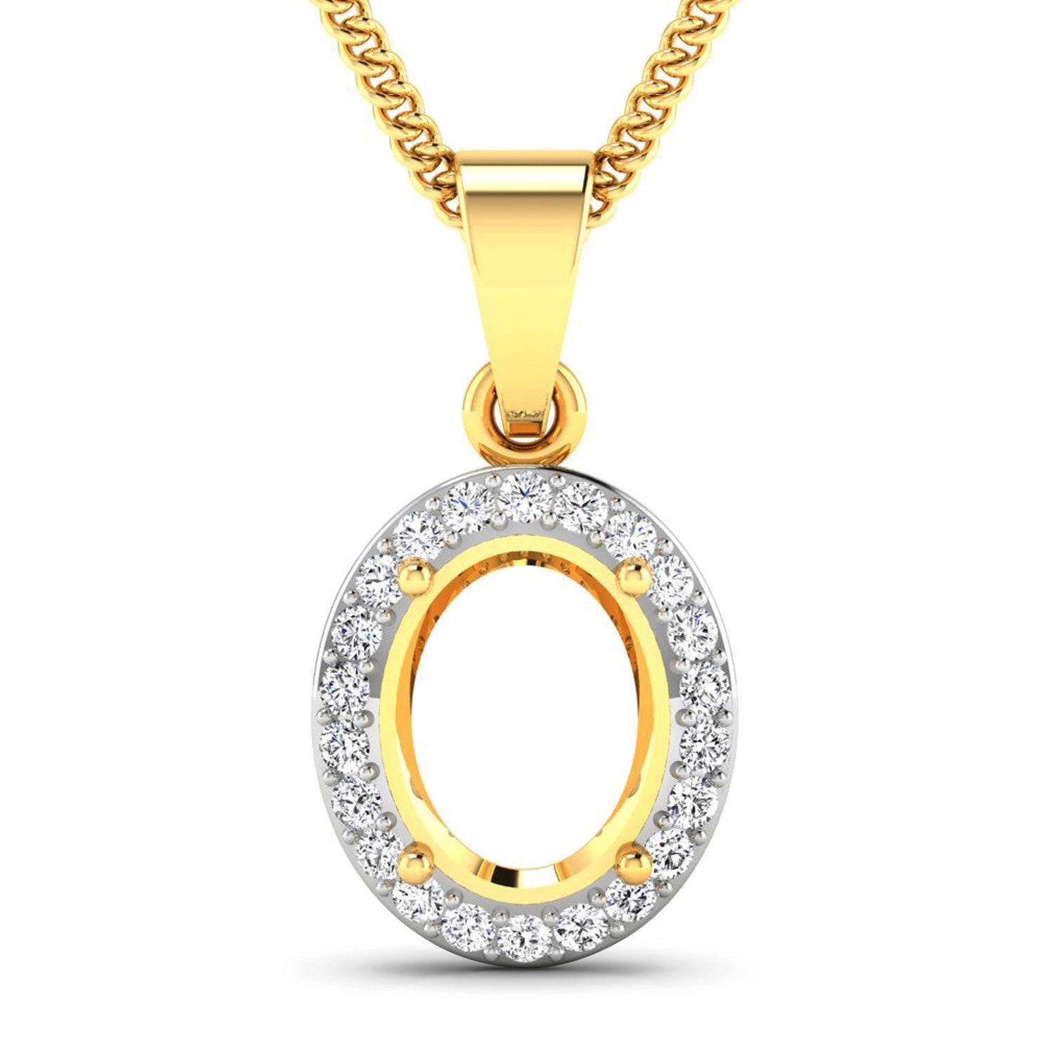 0.22 Carat Genuine White Diamond 14K Yellow Gold Semi Mount Pendant - holds 9x7mm Oval Gemstone on sale at MyriadMart