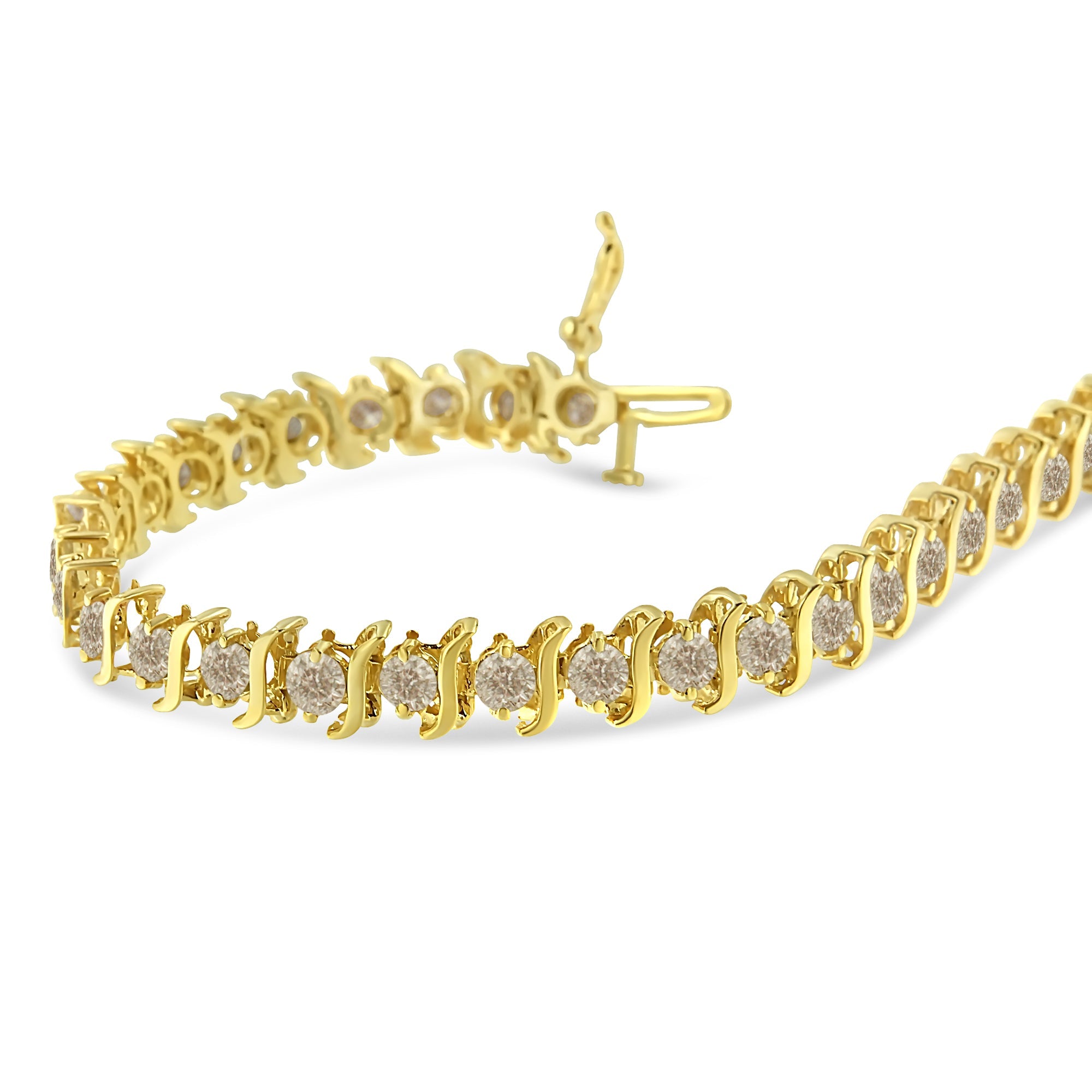 10K Yellow Gold Plated .925 Sterling Silver 7.0 cttw 2-Prong Set Round Brilliant Cut Diamond "S" Link Bracelet J-K color, I1-I2 clarity - 7" on sale at MyriadMart