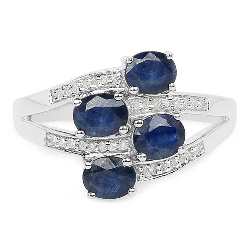 1.61 Carat Genuine Blue Sapphire and White Diamond .925 Sterling Silver Ring on sale at MyriadMart