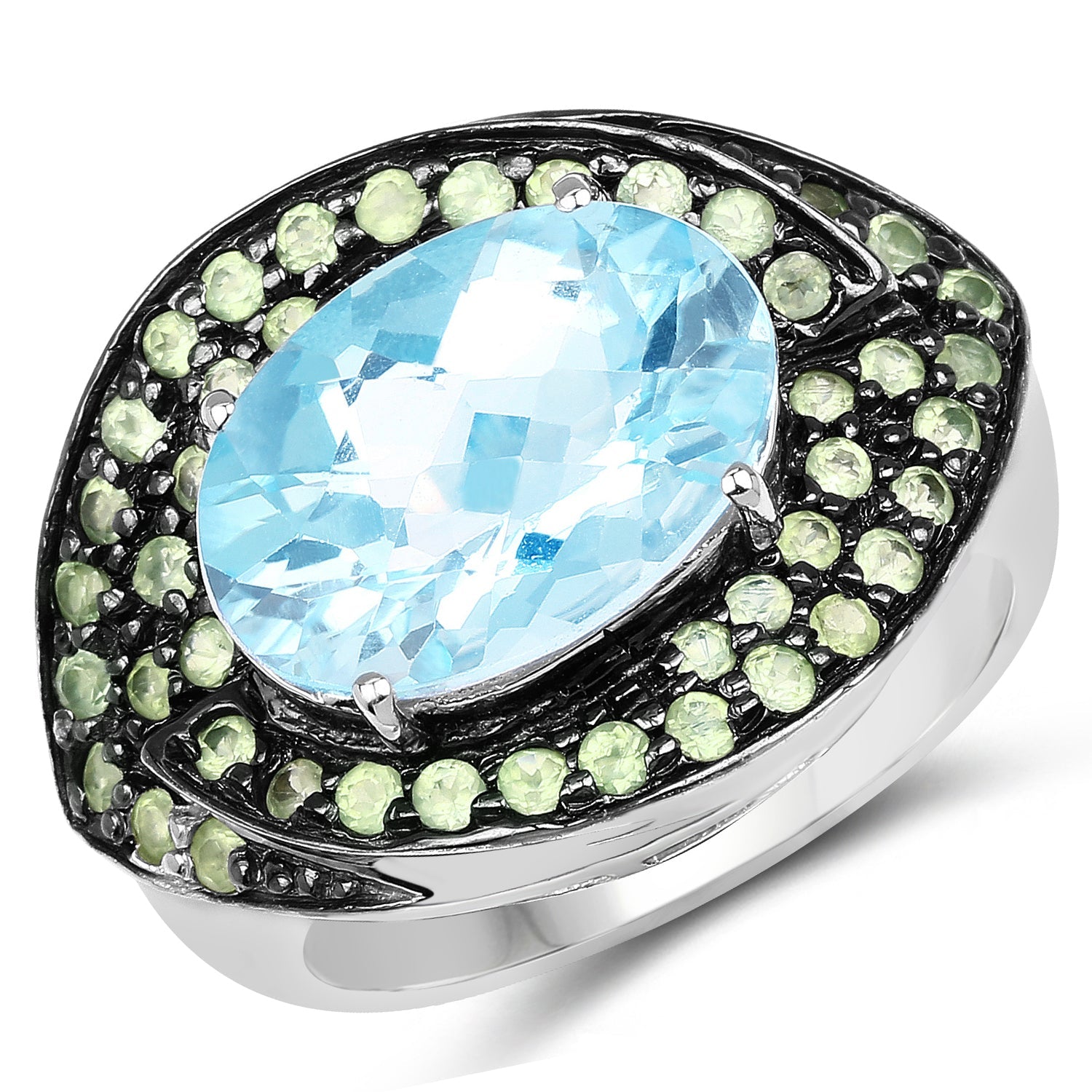 7.39 Carat Genuine Blue Topaz and Peridot .925 Sterling Silver Ring on sale at MyriadMart