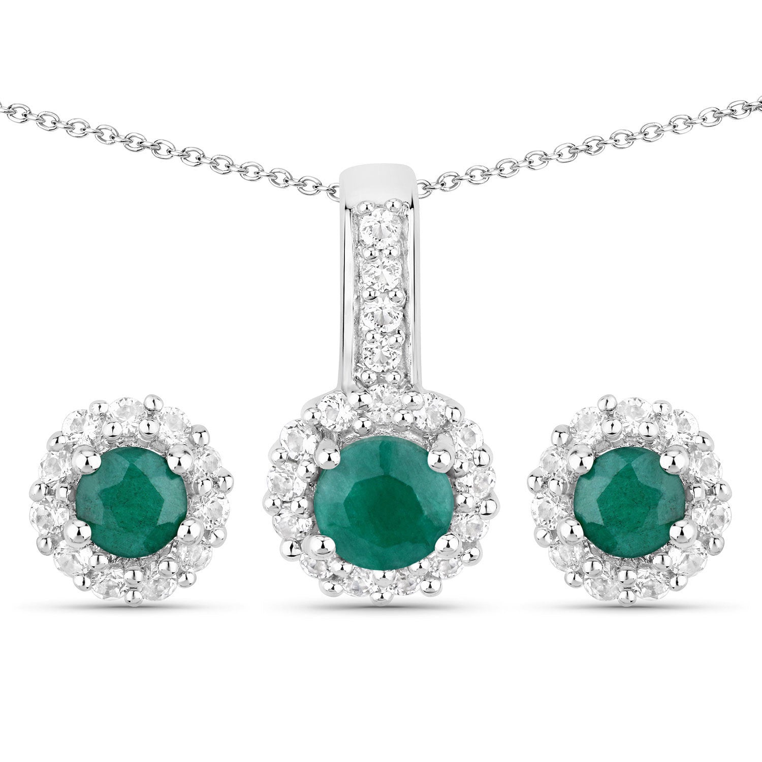 1.81 Carat Dyed Emerald and White Topaz .925 Sterling Silver Jewelry Set on sale at MyriadMart