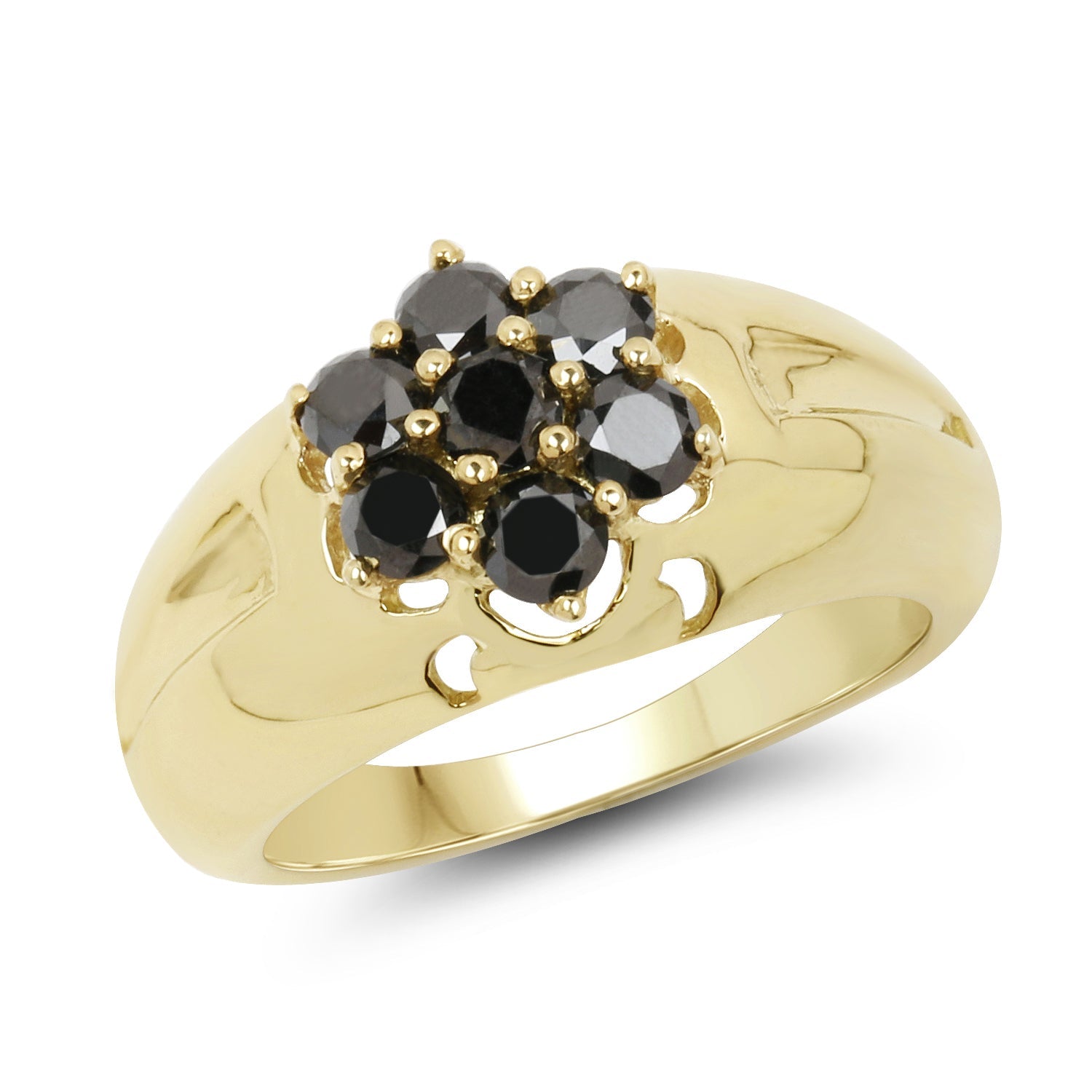 14K Yellow Gold Plated 0.98 Carat Genuine Black Diamond .925 Sterling Silver Ring