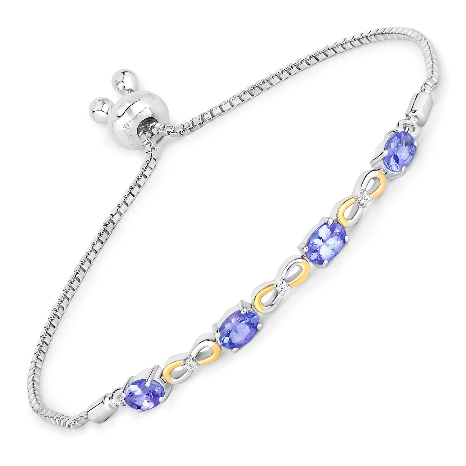 1.81 Carat Genuine Tanzanite and White Topaz .925 Sterling Silver Bracelet on sale at MyriadMart