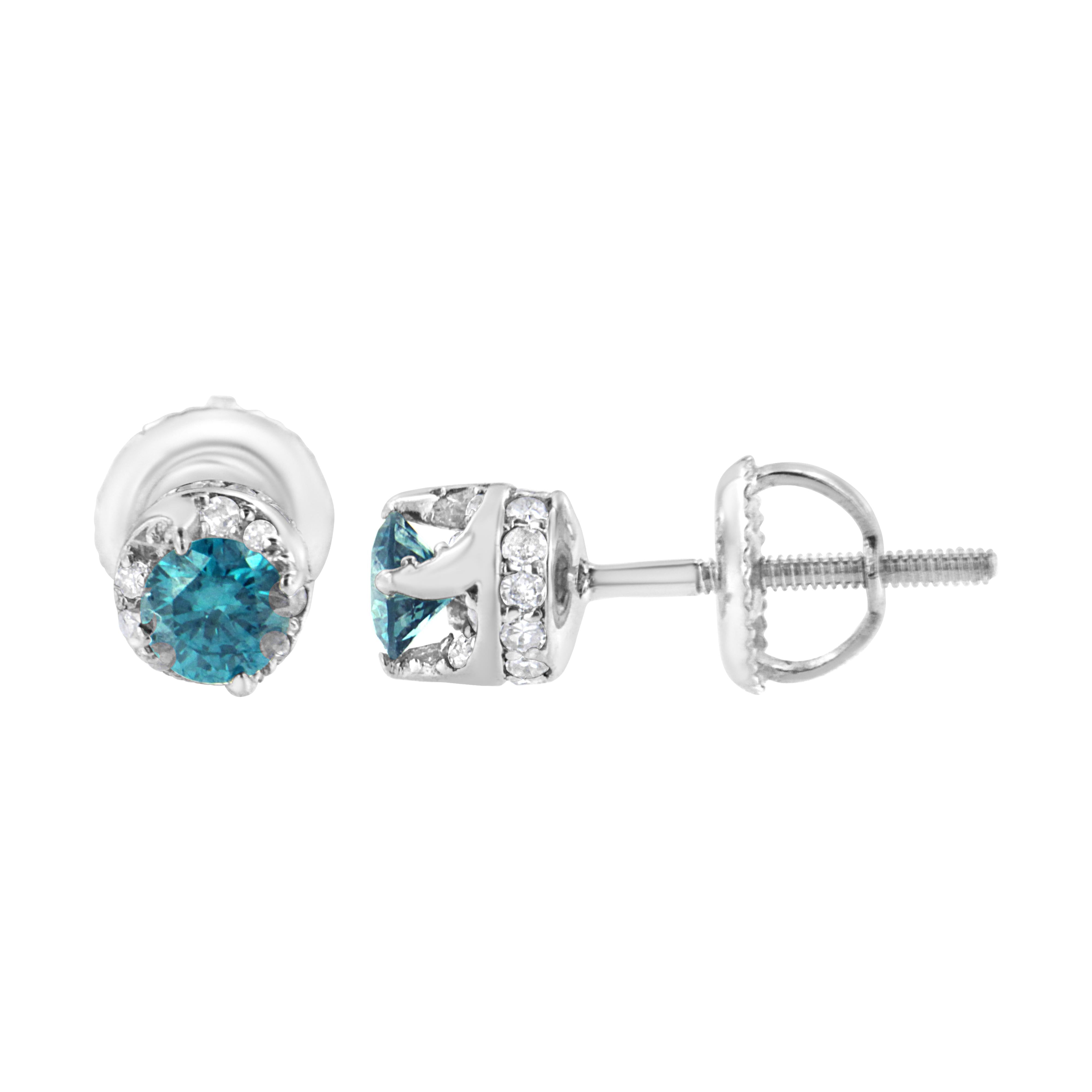 14K White Gold 1/2 cttw White and Treated Blue Round Diamond Earrings I-J I2-I3 on sale at MyriadMart