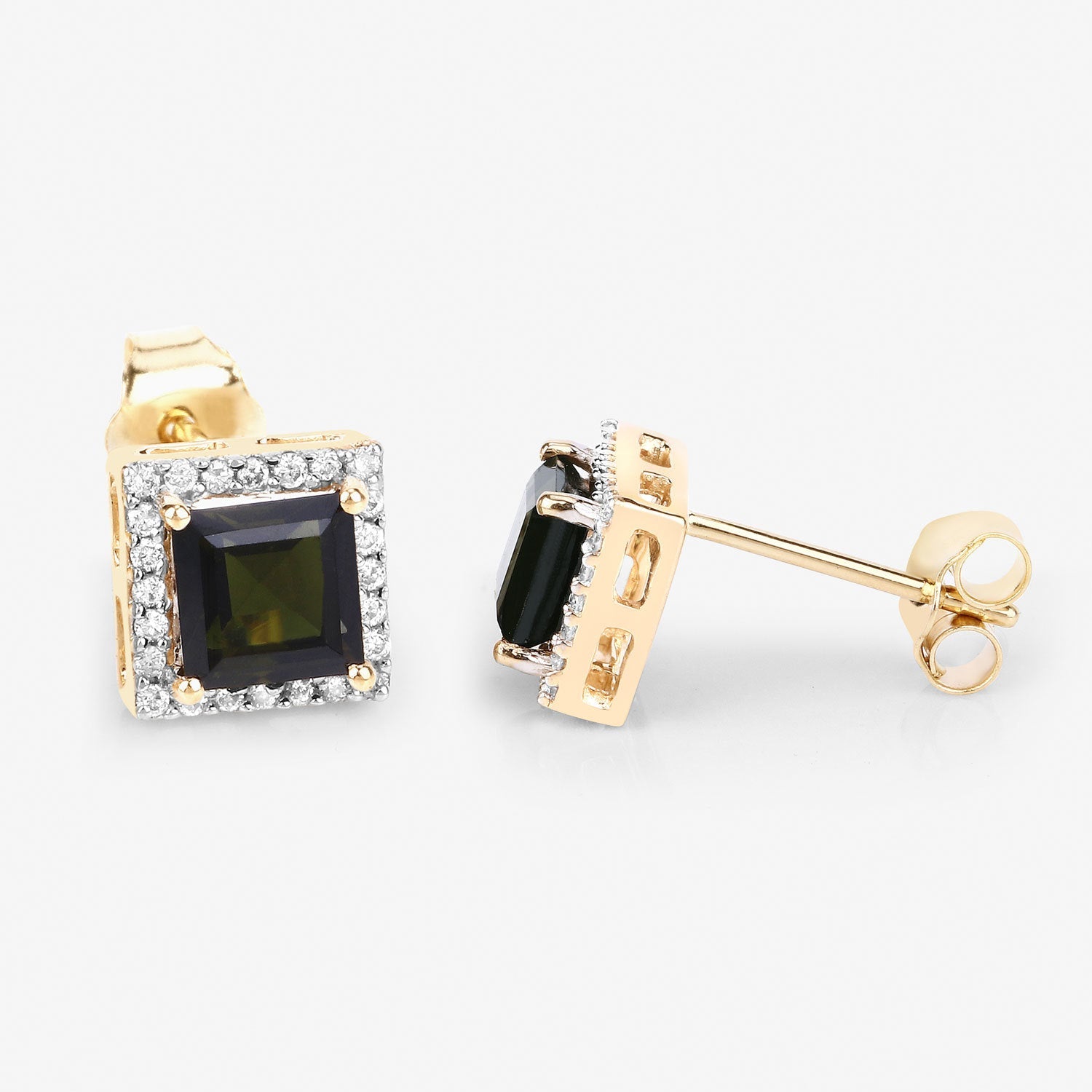 1.55 Carat Genuine Green Tourmaline and White Diamond 14K Yellow Gold Earrings on sale at MyriadMart