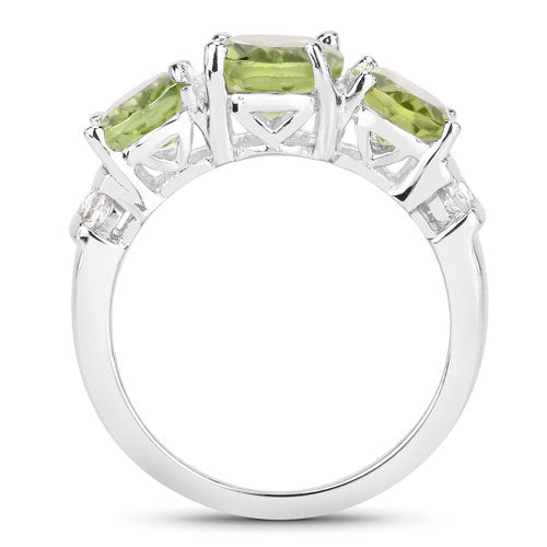 4.14 Carat Genuine Peridot and White Topaz .925 Sterling Silver Ring on sale at MyriadMart
