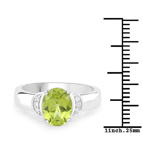 1.76 Carat Genuine Peridot and White Zircon .925 Sterling Silver Ring on sale at MyriadMart