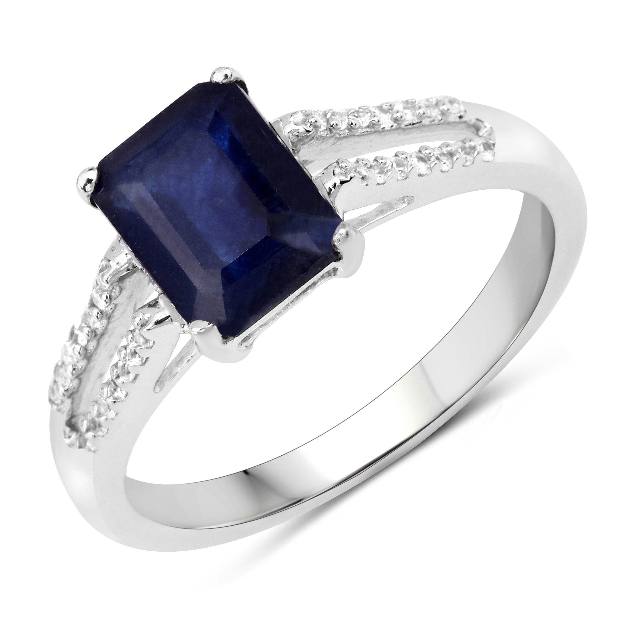 3.07 Carat Glass Filled Sapphire and White Zircon .925 Sterling Silver Ring on sale at MyriadMart