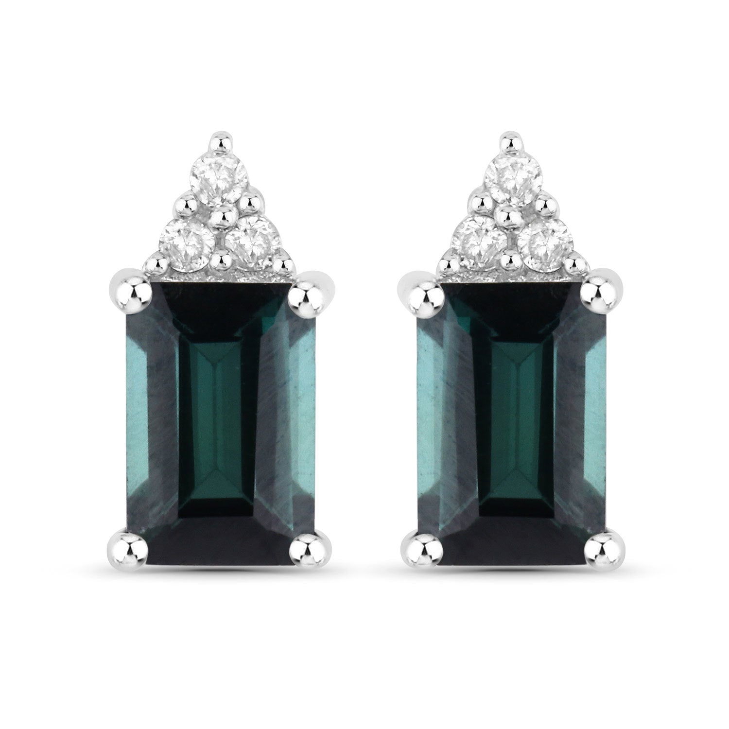 1.25 Carat Genuine Green Tourmaline and White Diamond 14K White Gold Earrings on sale at MyriadMart