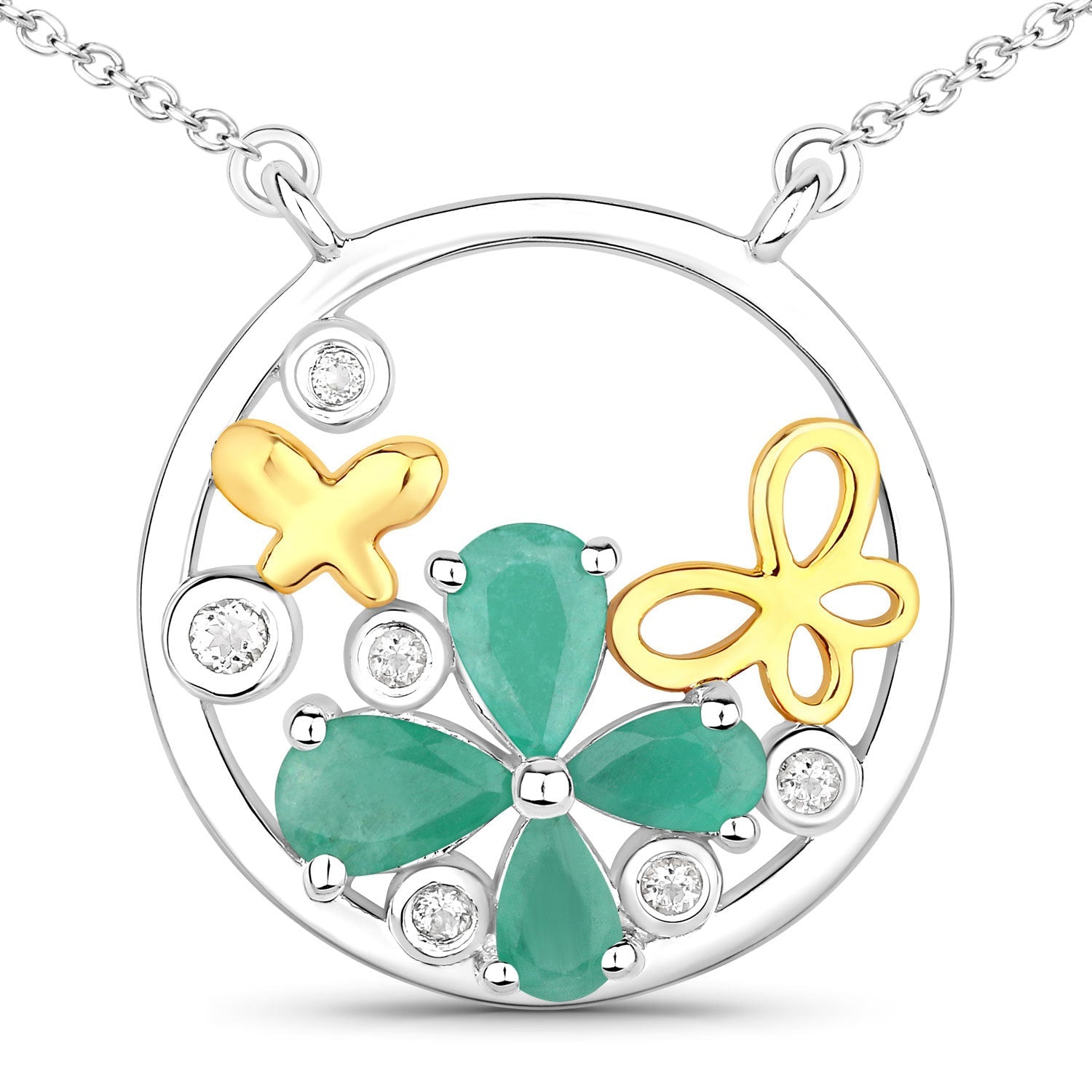 1.35 Carat Genuine Emerald and White Topaz .925 Sterling Silver Pendant on sale at MyriadMart