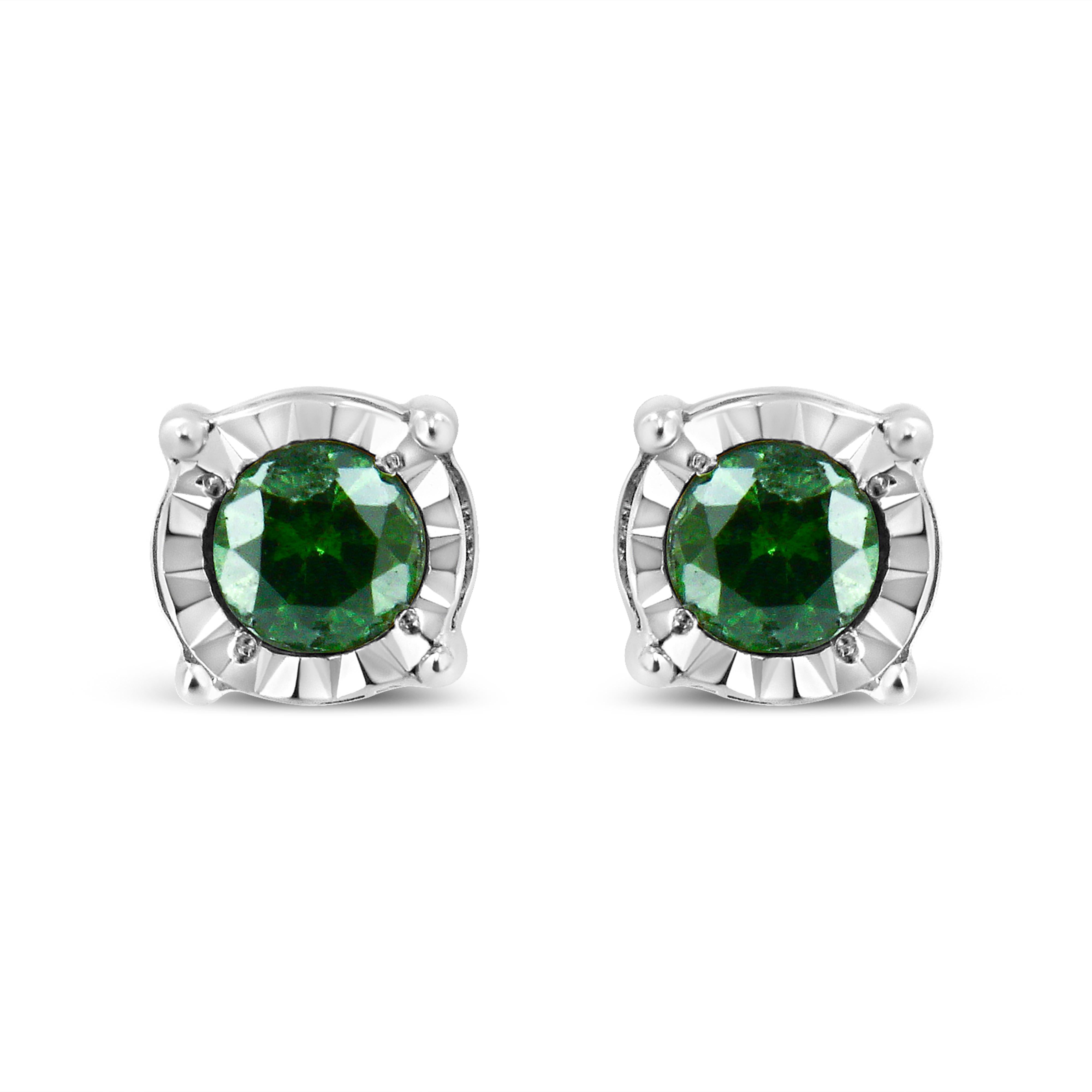 Sterling Silver Rose Cut Treated Green Diamond Solitaire Stud Earrings 0.25 cttw, Green Color, I2-I3 Clarity on sale at MyriadMart