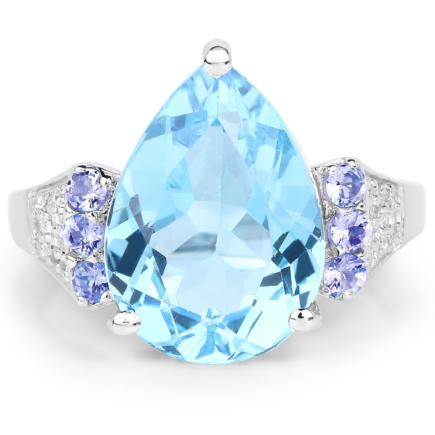 6.86 Carat Genuine Swiss Blue Topaz, Tanzanite & White Topaz .925 Sterling Silver Ring on sale at MyriadMart