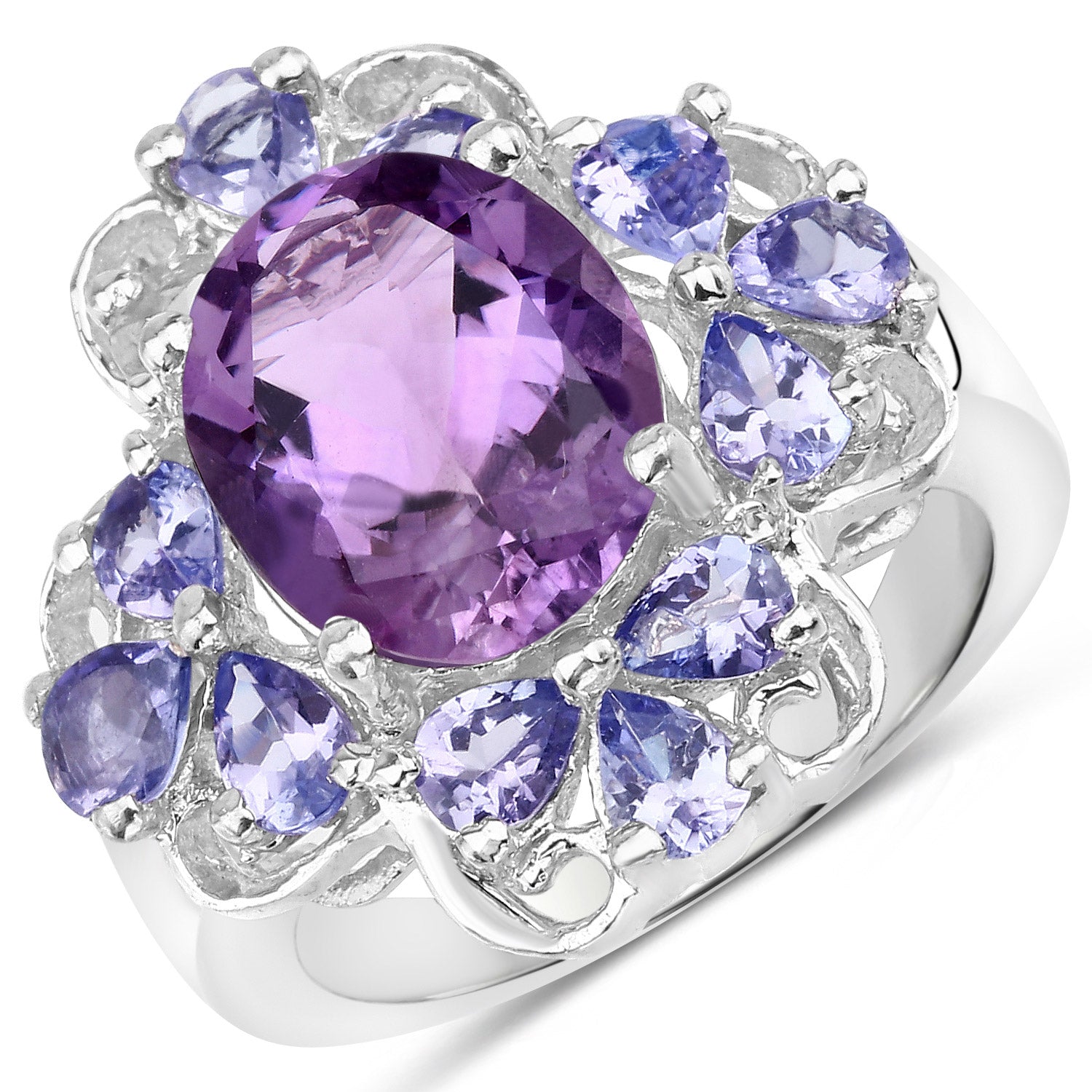 4.88 Carat Genuine Amethyst and Tanzanite .925 Sterling Silver Ring on sale at MyriadMart
