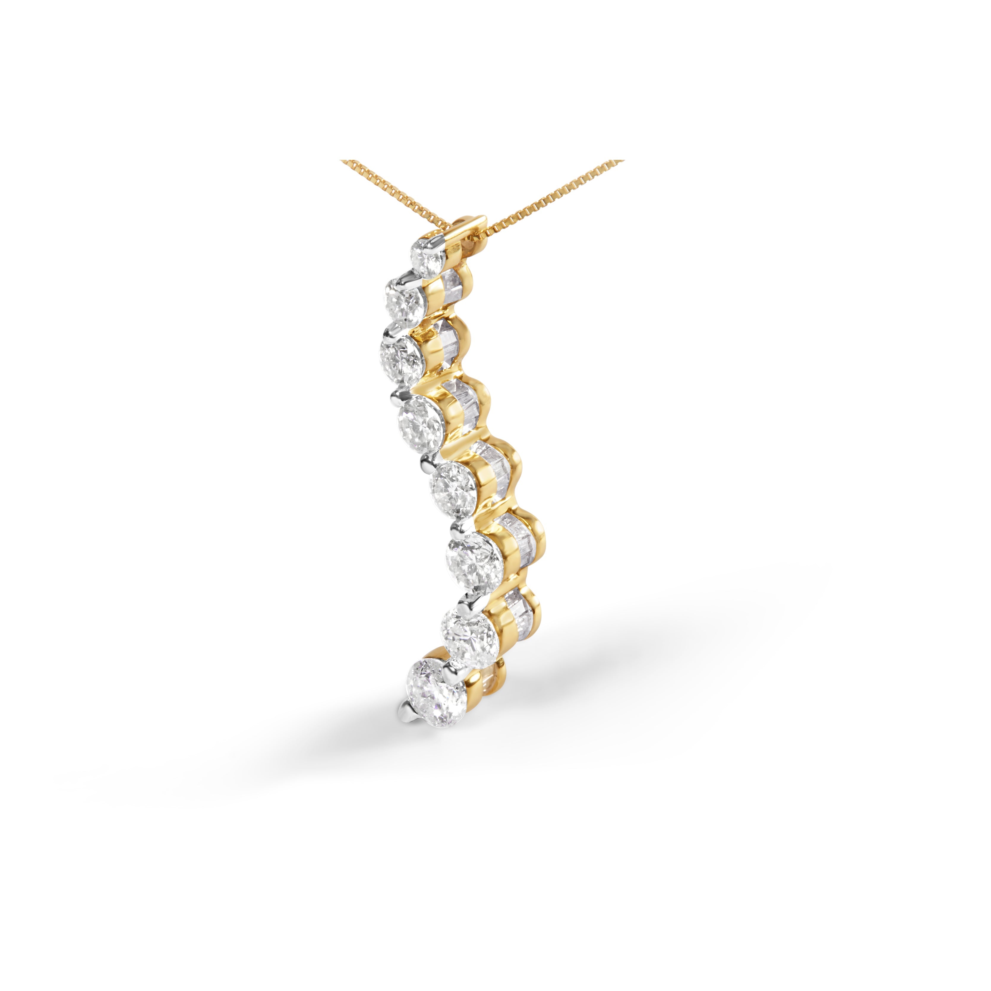 AGS Certified 14K Yellow Gold 3.0 Cttw Baguette and Brilliant Round-Cut Diamond Journey 18" Pendant Necklace G-H Color, SI2-I1 Clarity on sale at MyriadMart