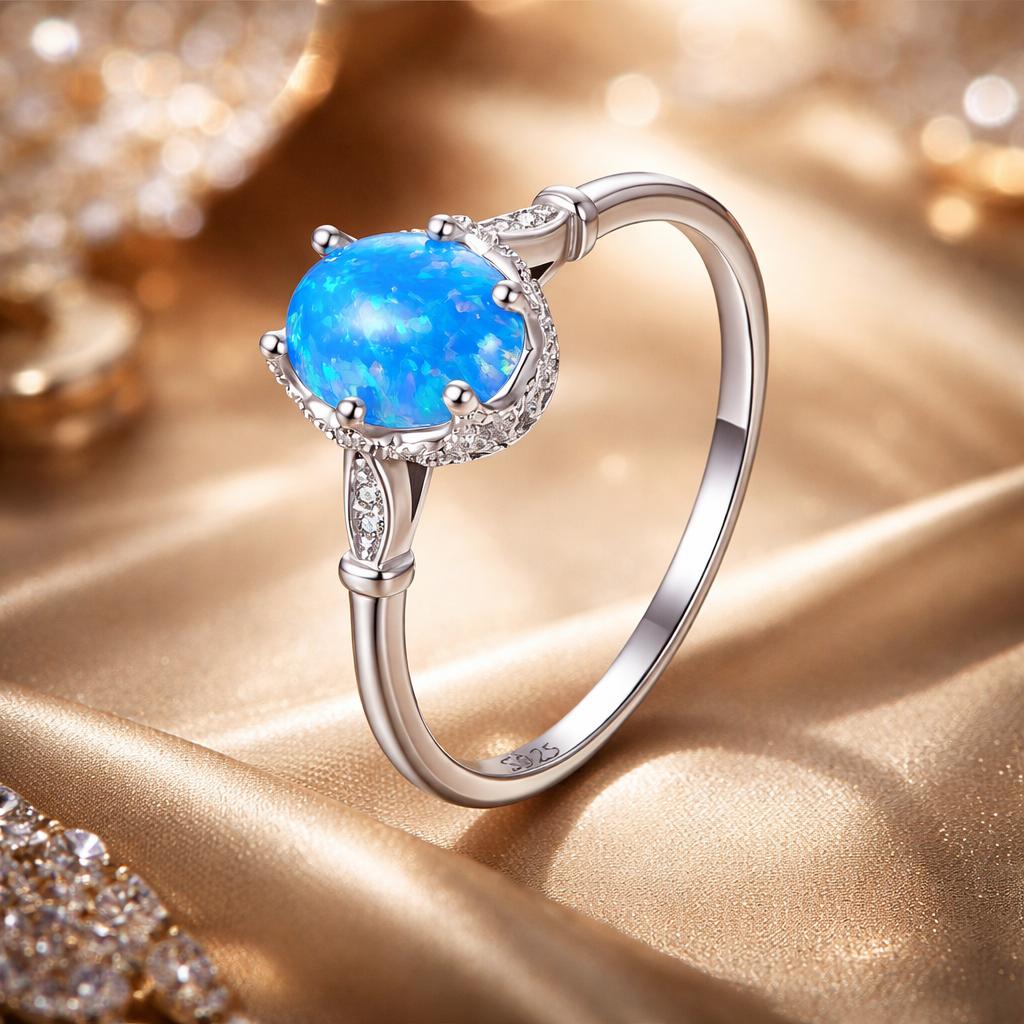 925 Sterling Silver Opal Rings in Size 6.0 with Pave Setting & Plated White Gold for Women on sale at MyriadMart