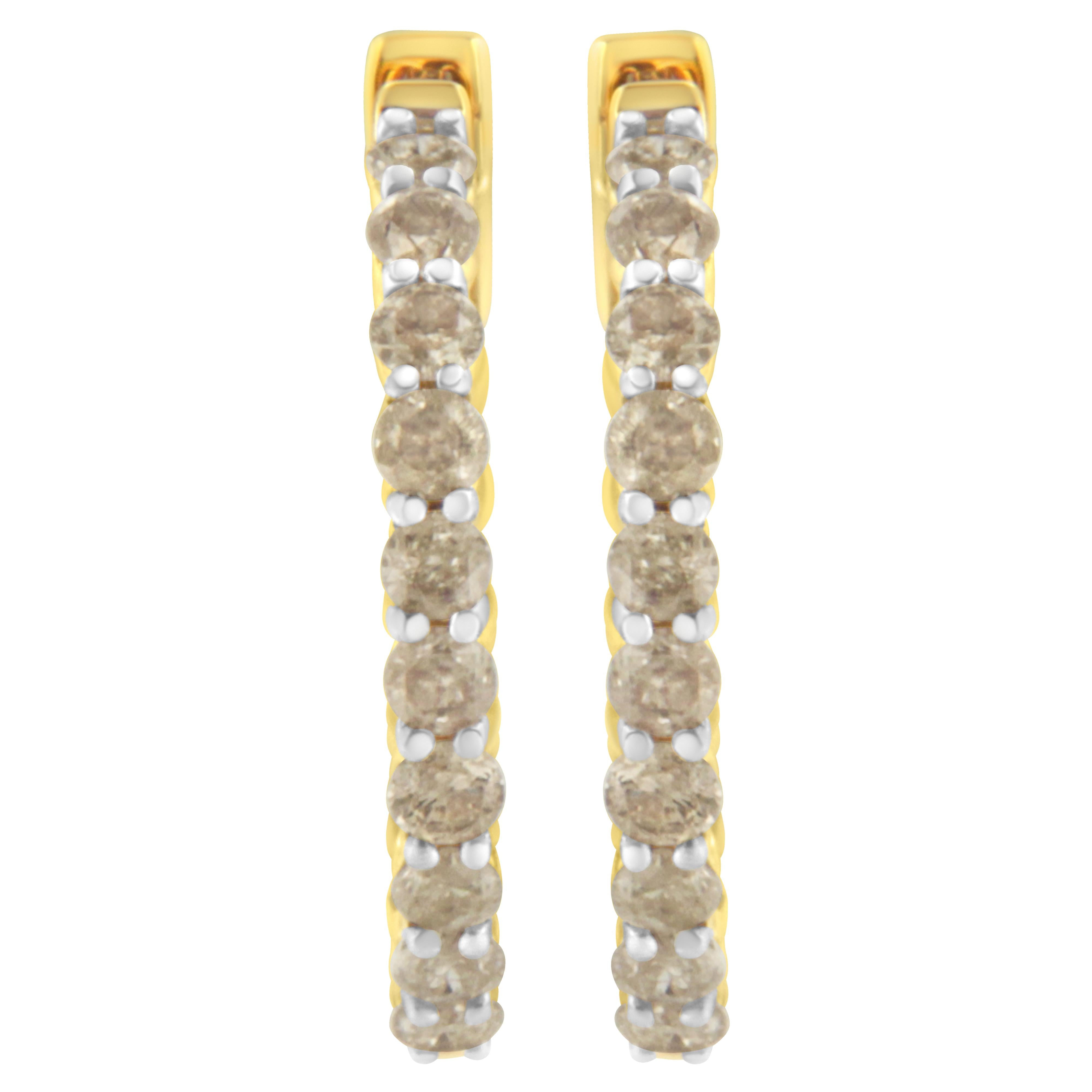 10K Yellow Gold Plated Sterling Silver Diamond Hoop Earrings 2 cttw, K-L Color, I2-I3 Clarity on sale at MyriadMart