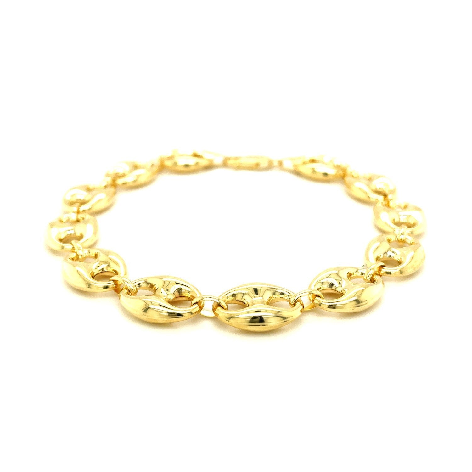 11.0mm 14k Yellow Gold Puffed Mariner Link Bracelet on sale at MyriadMart