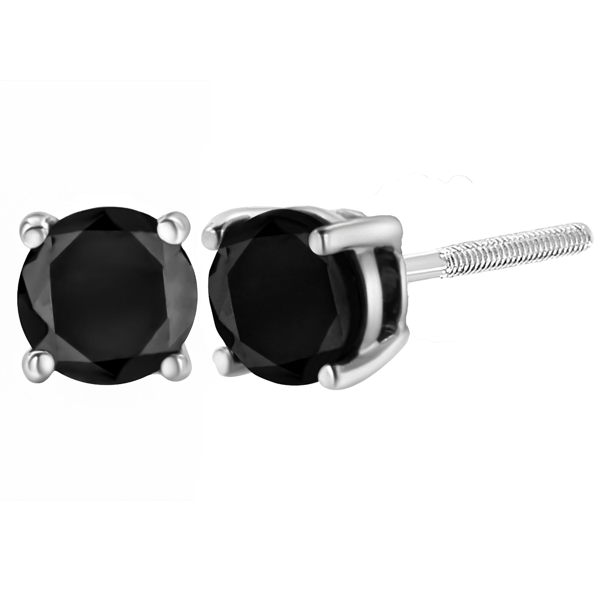 .925 Sterling Silver 4.00 Cttw Round Brilliant-Cut Black Diamond Bezel-Set Stud Earrings with Screw Backs Fancy Color-Enhanced, I2-I3 Clarity on sale at MyriadMart
