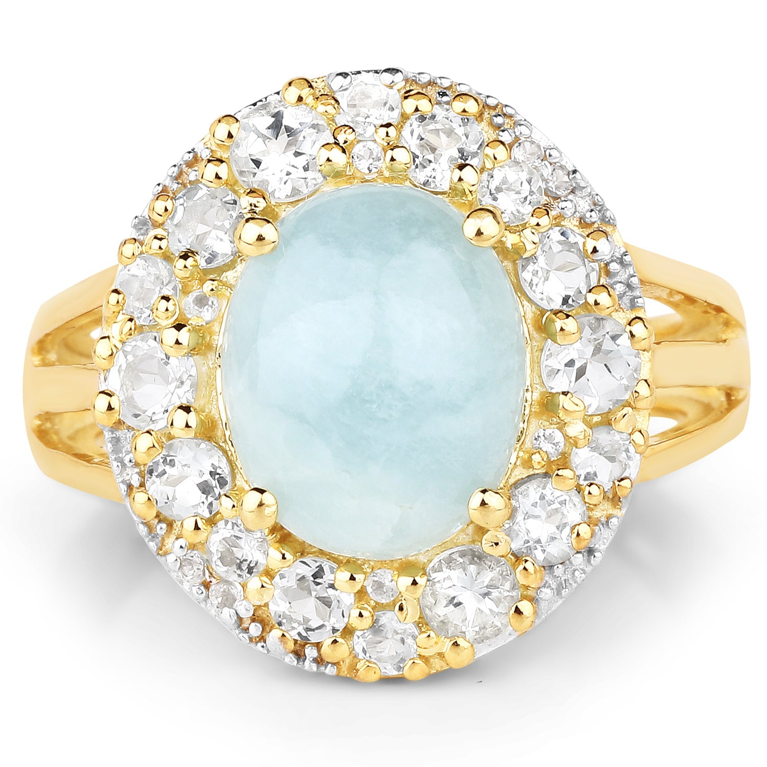 14K Yellow Gold Plated 6.72 Carat Genuine Aquamarine and White Topaz .925 Sterling Silver Ring on sale at MyriadMart