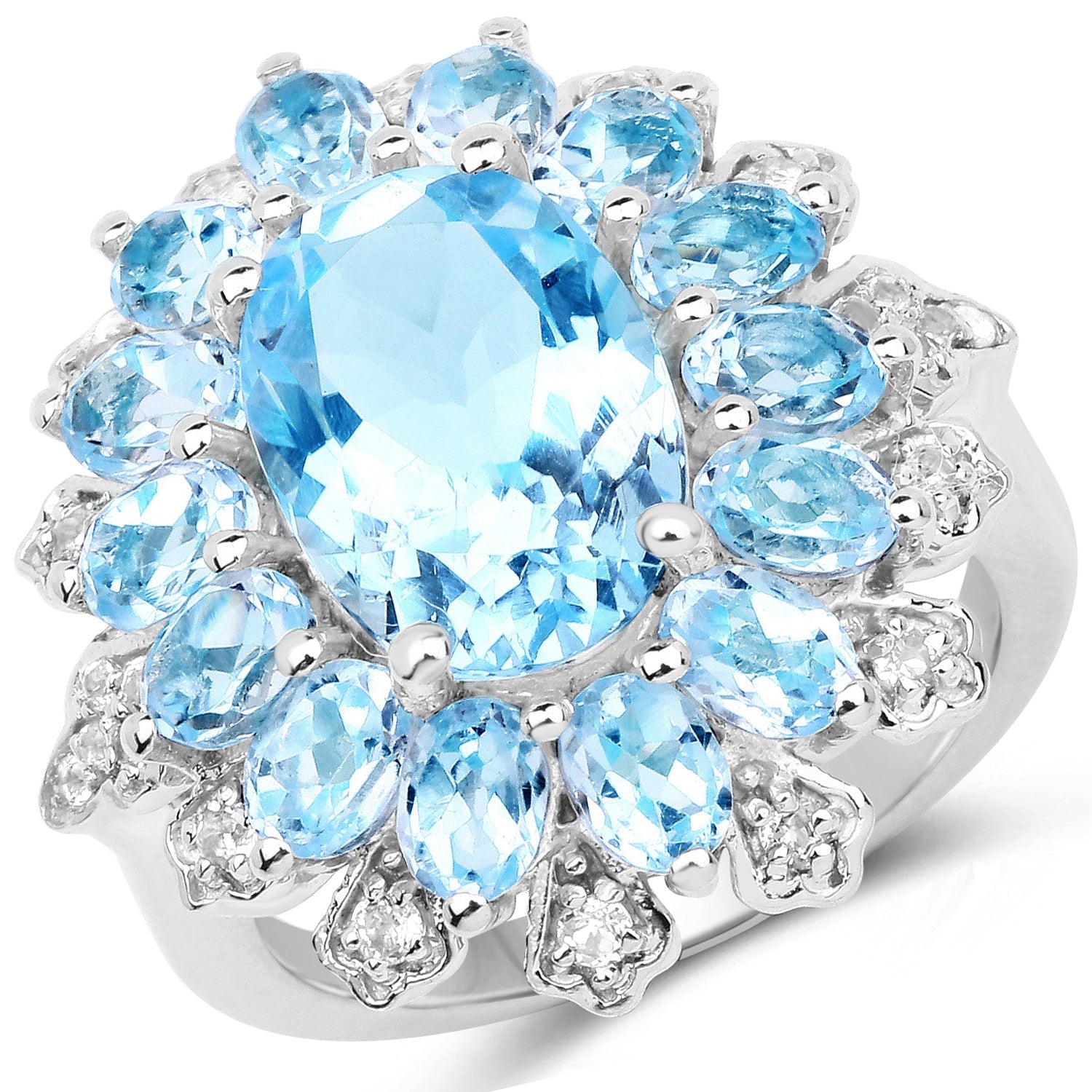 7.57 Carat Genuine Blue Topaz and White Topaz .925 Sterling Silver Ring on sale at MyriadMart