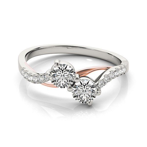 Two Stone Diamond Ring with Curved Band in 14k White And Rose Gold 5/8 cttw on sale at MyriadMart