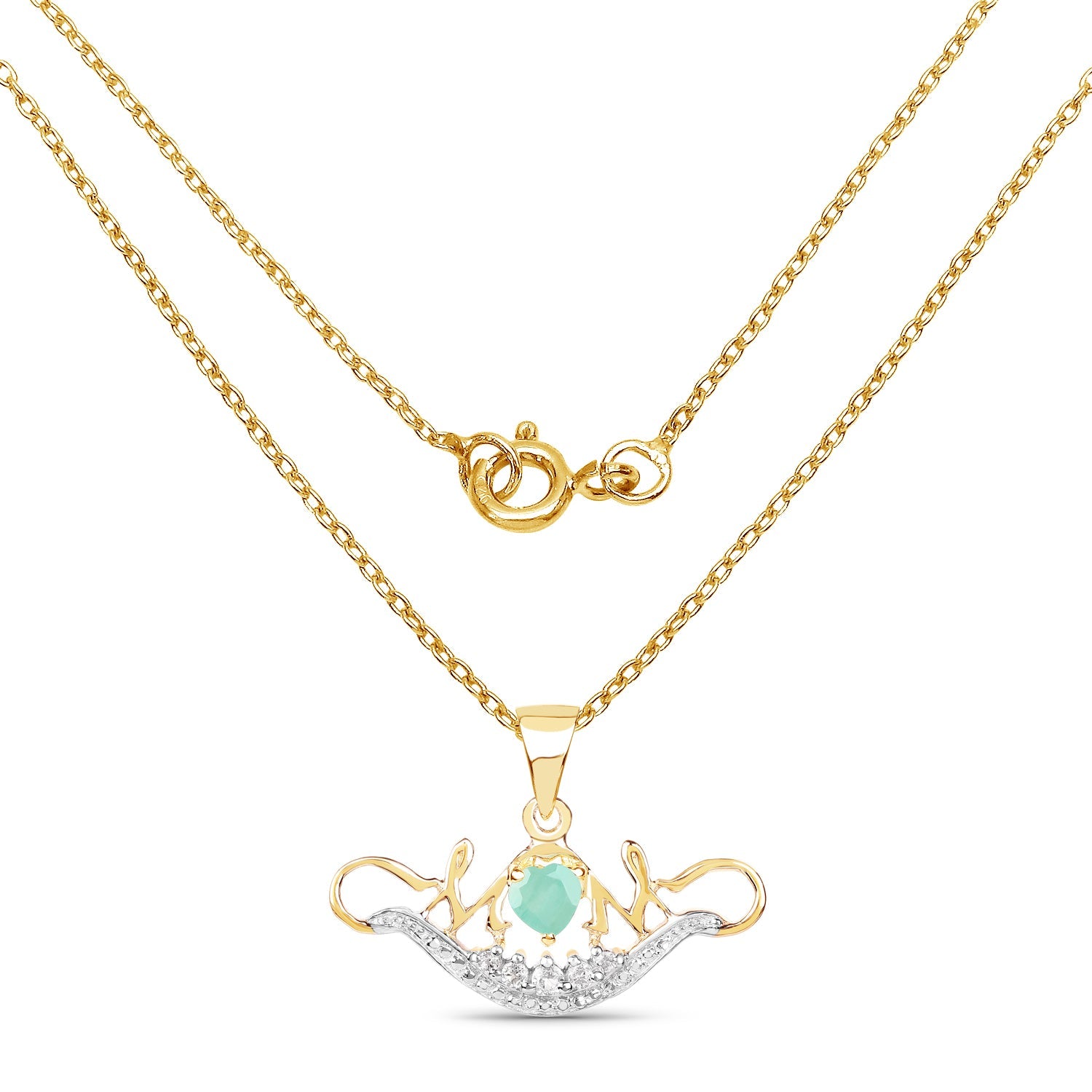 14K Yellow Gold Plated 0.62 Carat Genuine Emerald and White Topaz .925 Sterling Silver Pendant on sale at MyriadMart