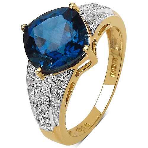 18K Yellow Gold Plated 3.83 Carat Genuine London Blue Topaz & White Topaz .925 Sterling Silver Ring on sale at MyriadMart