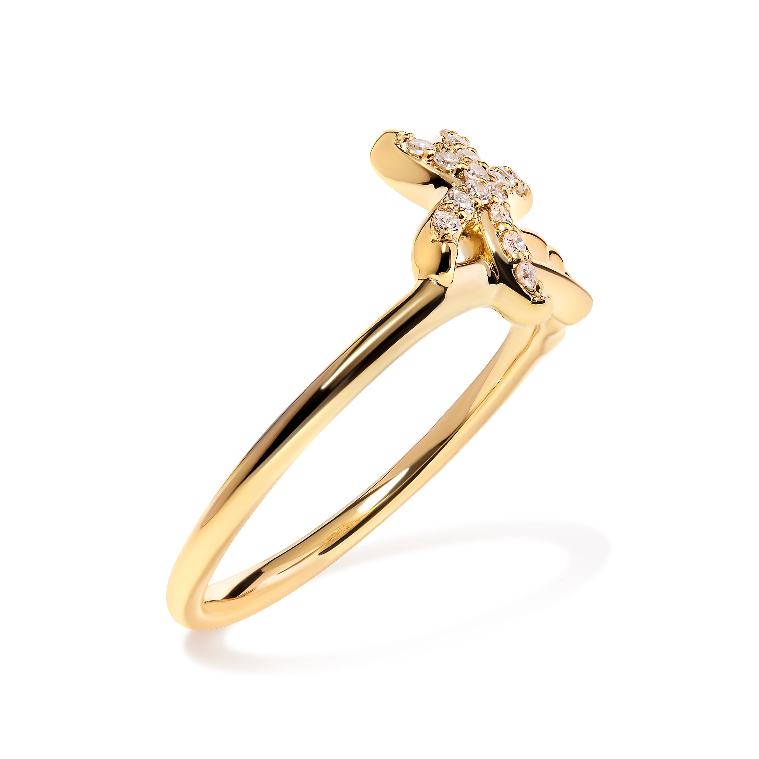 10K Yellow Gold 1/10 Cttw Diamond Palm Tree Statement Ring H-I Color, I1-I2 Clarity - Ring Size 7 on sale at MyriadMart