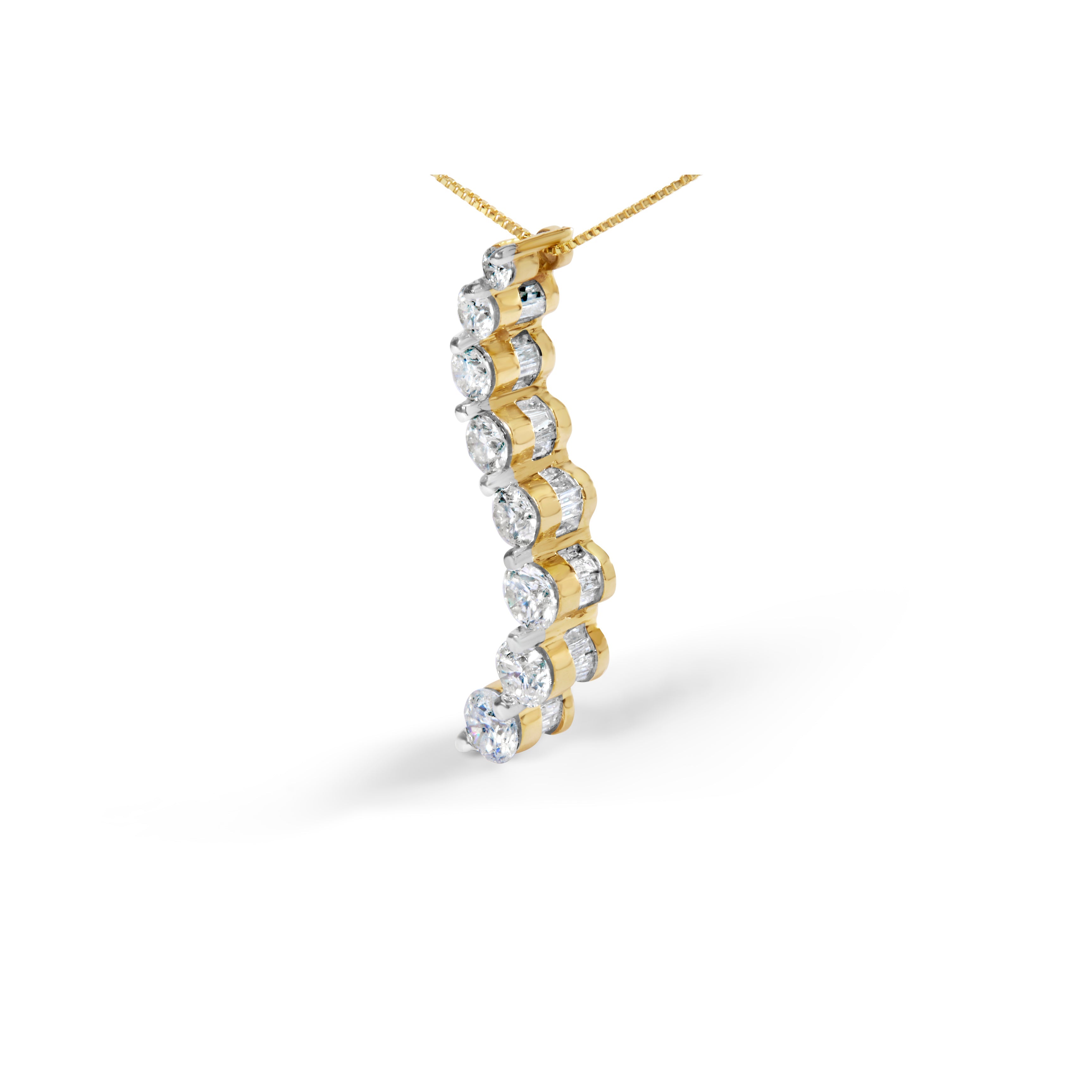 14k Yellow Gold 3.0 cttw Baguette and Brilliant Round-Cut Diamond Journey 18" Pendant Necklace I-J Color, I2-I3 Clarity on sale at MyriadMart