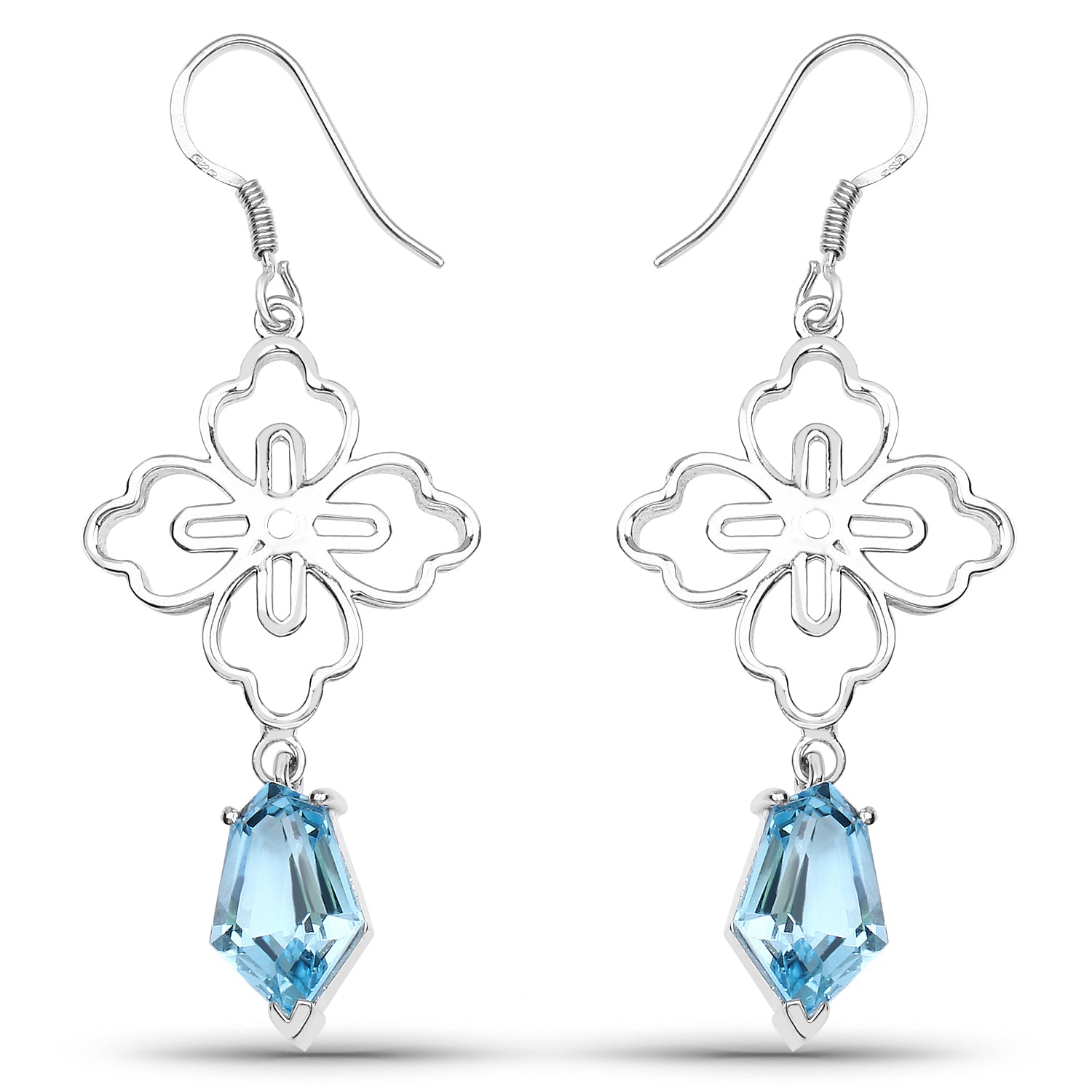12.14 Carat Genuine Swiss Blue Topaz .925 Sterling Silver Earrings on sale at MyriadMart