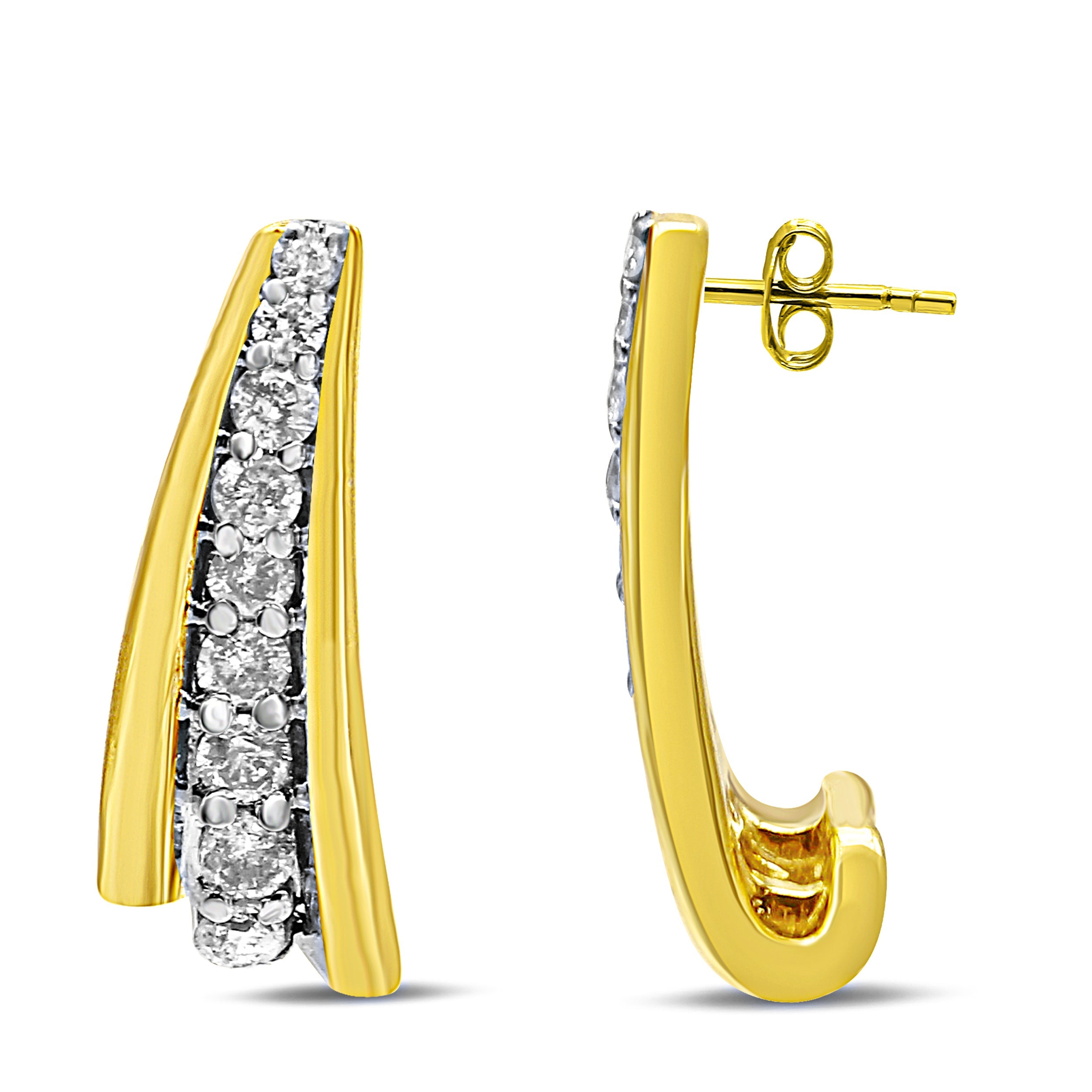 10K Yellow Gold Plated .925 Sterling Silver 0.50 Cttw Round Diamond Graduated Huggie Earrings I-J Color, I2-I3 Clarity on sale at MyriadMart