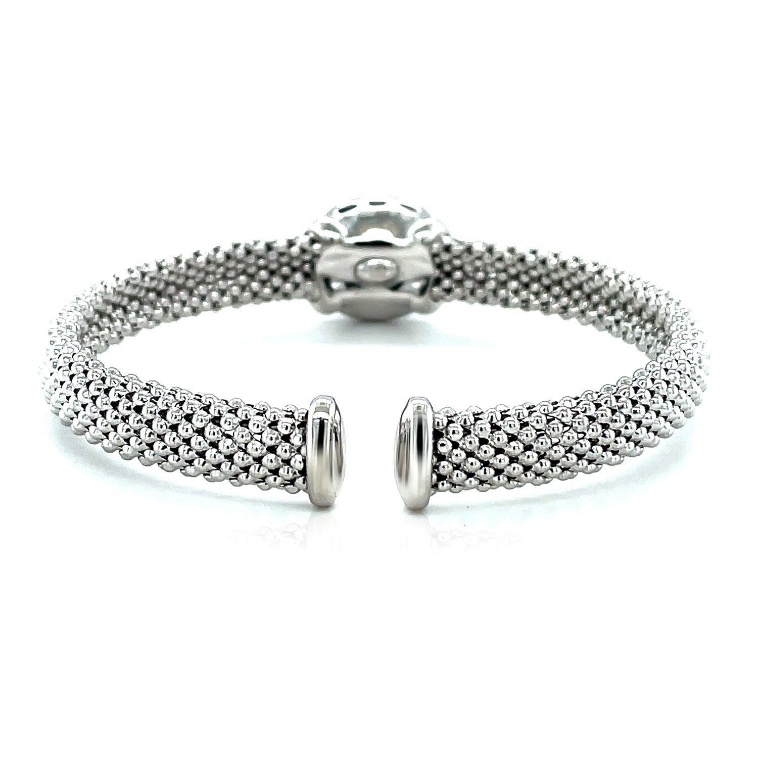 Popcorn Texture Cuff Bangle with Blue Topaz and Diamonds in Sterling Silver on sale at MyriadMart