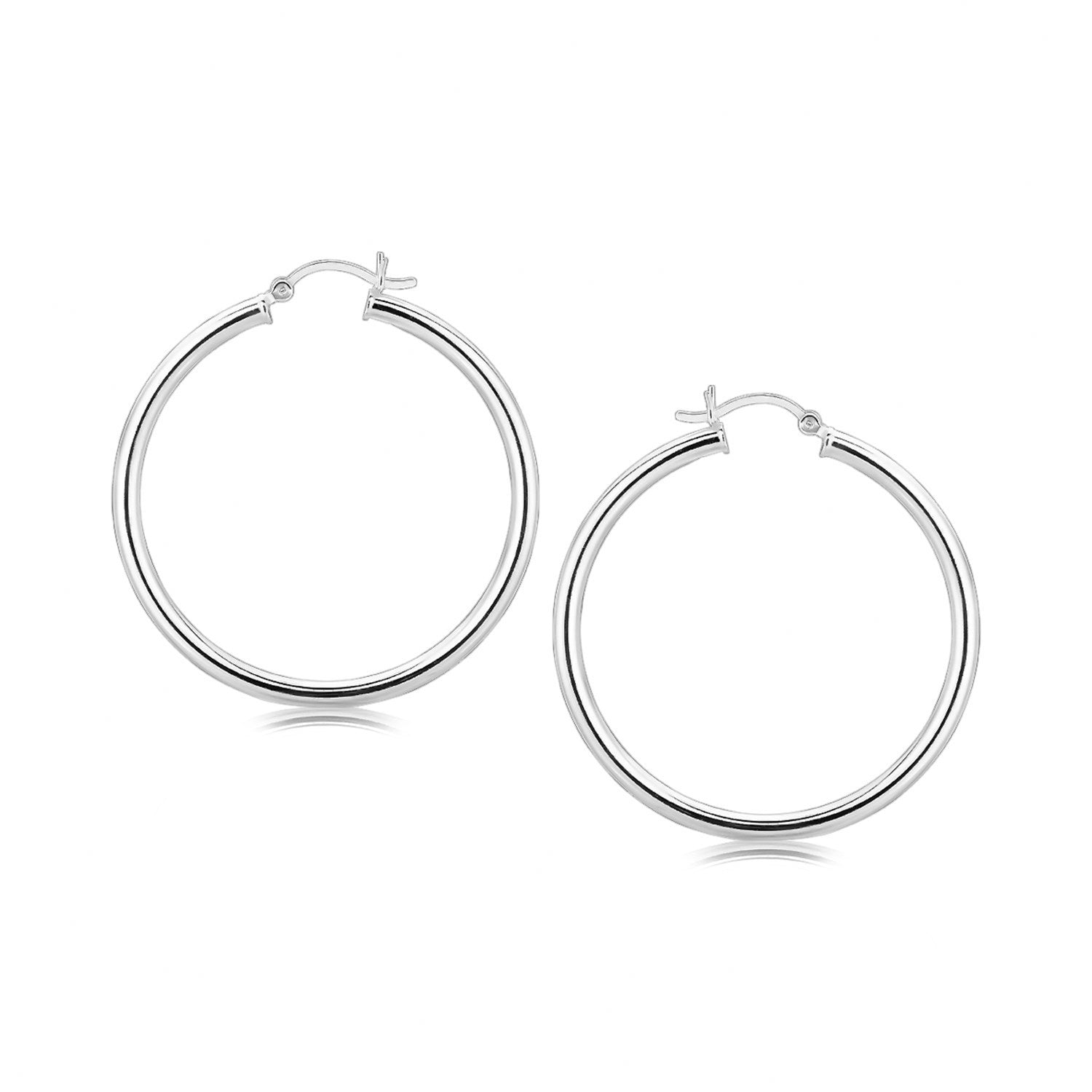Sterling Silver Rhodium Plated Large Polished Classic Hoop Earrings 40mm on sale at MyriadMart