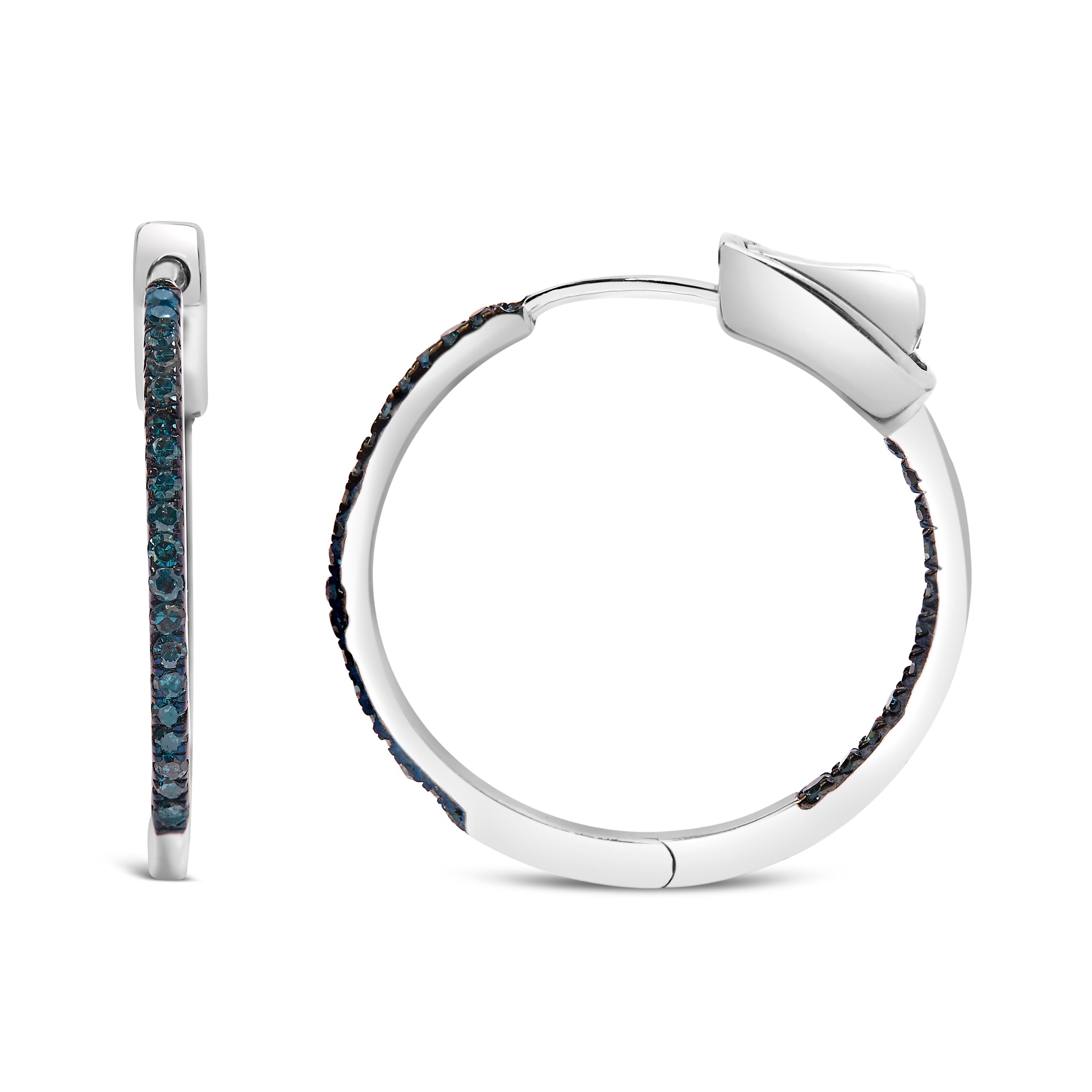 .925 Sterling Silver 1/3 Cttw Inside Out Blue Treated Diamond 1MM Wide Hoop Earrings Blue Color, I2-I3 Clarity on sale at MyriadMart