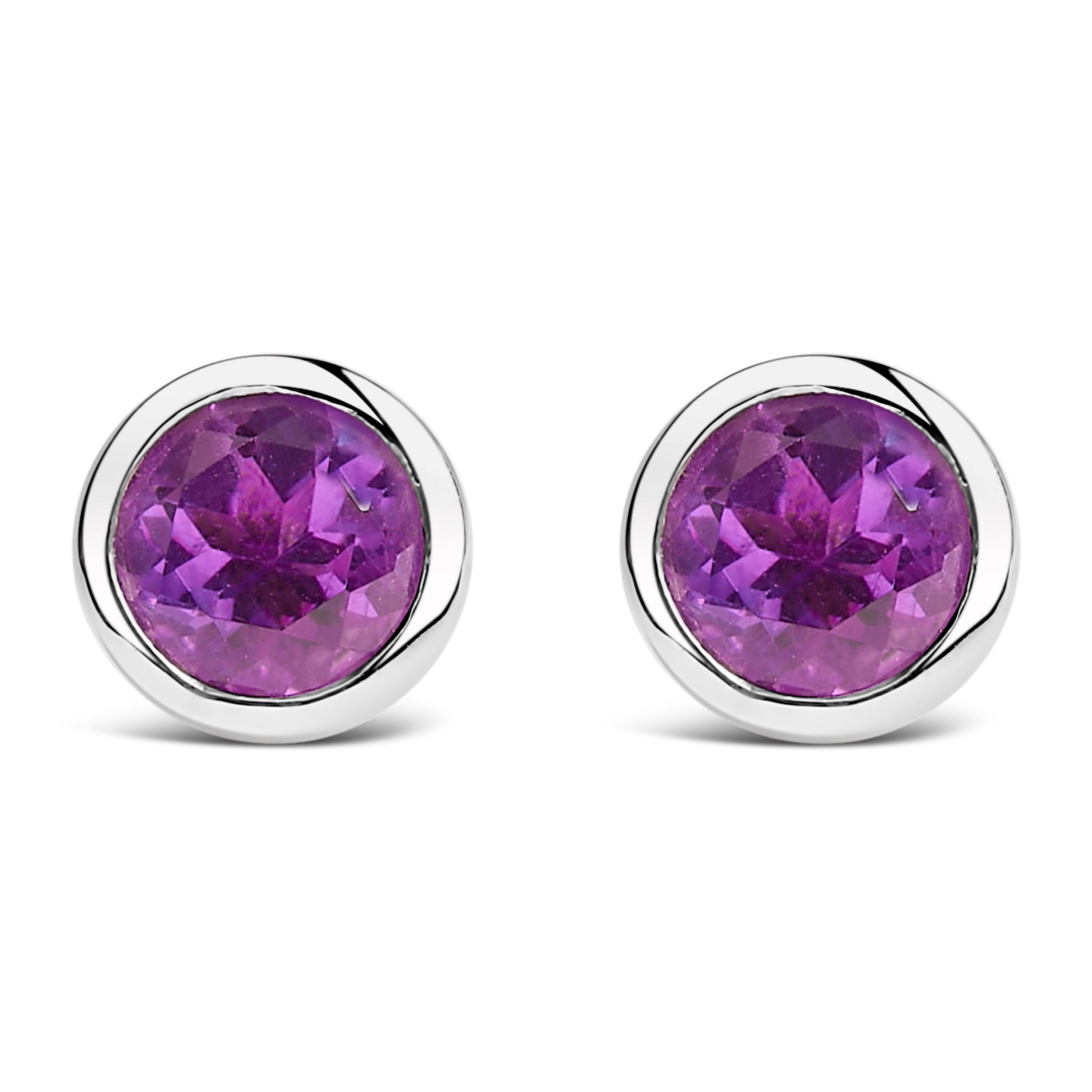 .925 Sterling Silver 6MM Bezel Set Created Purple Amethyst Solitaire Stud Earrings on sale at MyriadMart